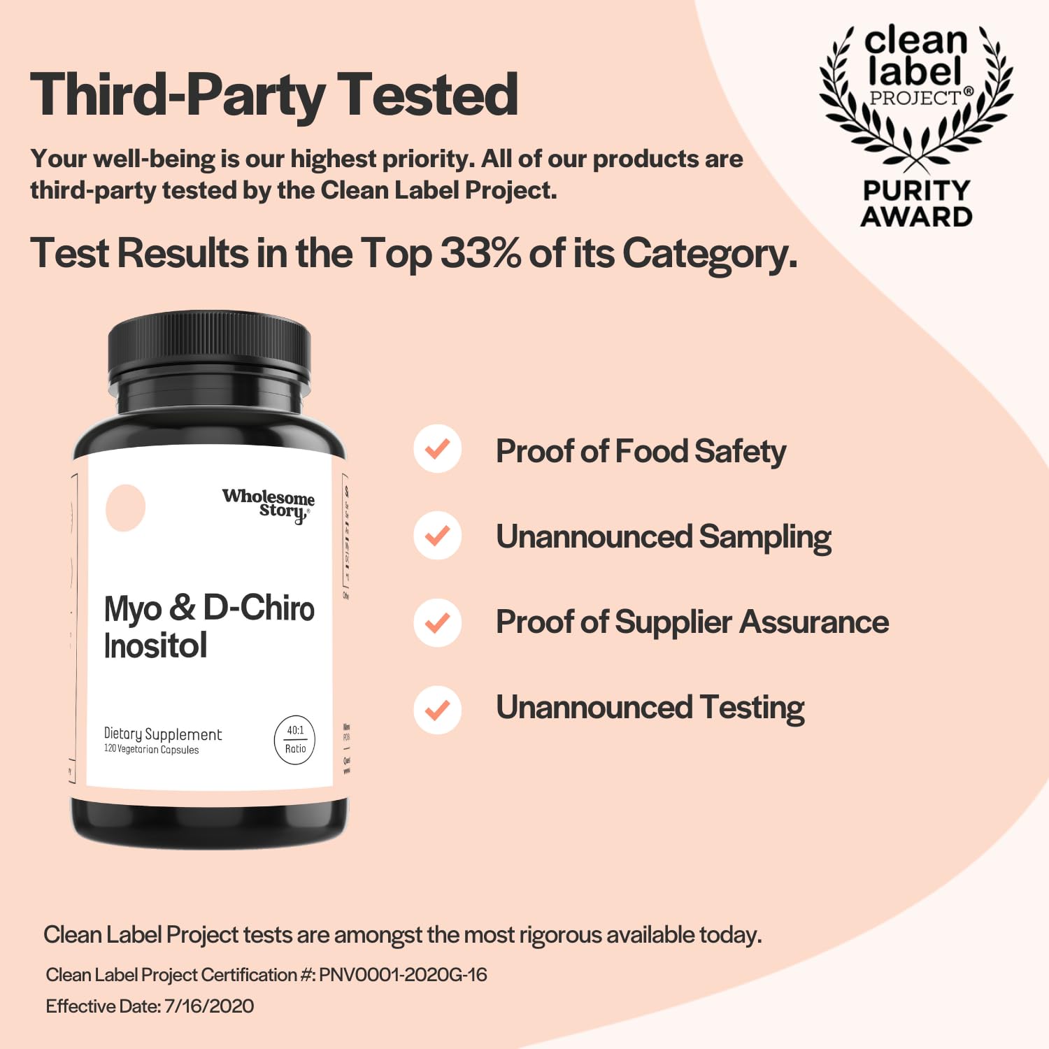 Myo-Inositol & D-Chiro Inositol Blend Capsule | 30-Day Supply | Most Beneficial 40:1 Ratio Wholesome Story