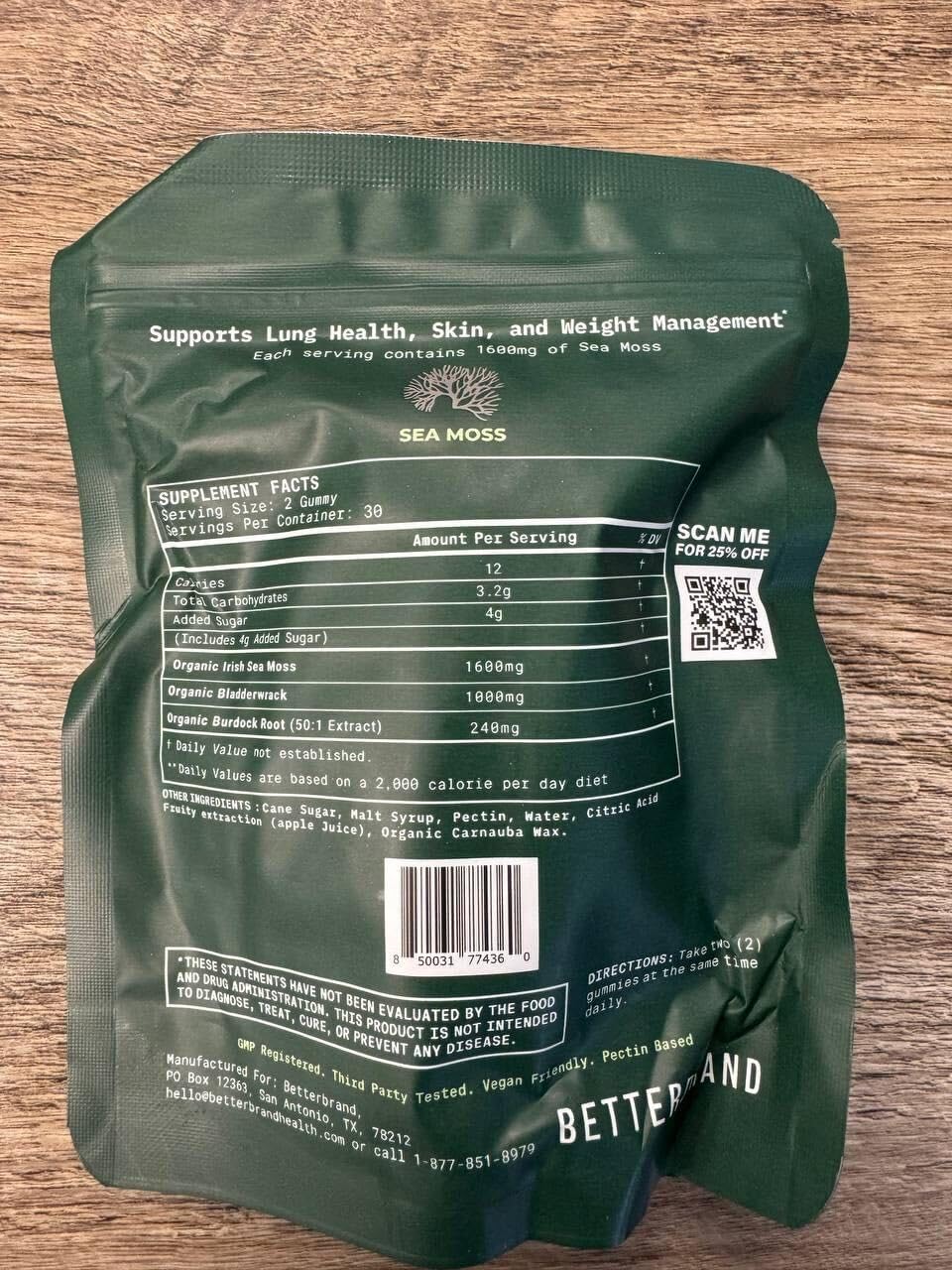 Betterbrand BetterLungs Pear Flavored Sea Moss Gummies - 1600mg Bladderwrack Betterbrand