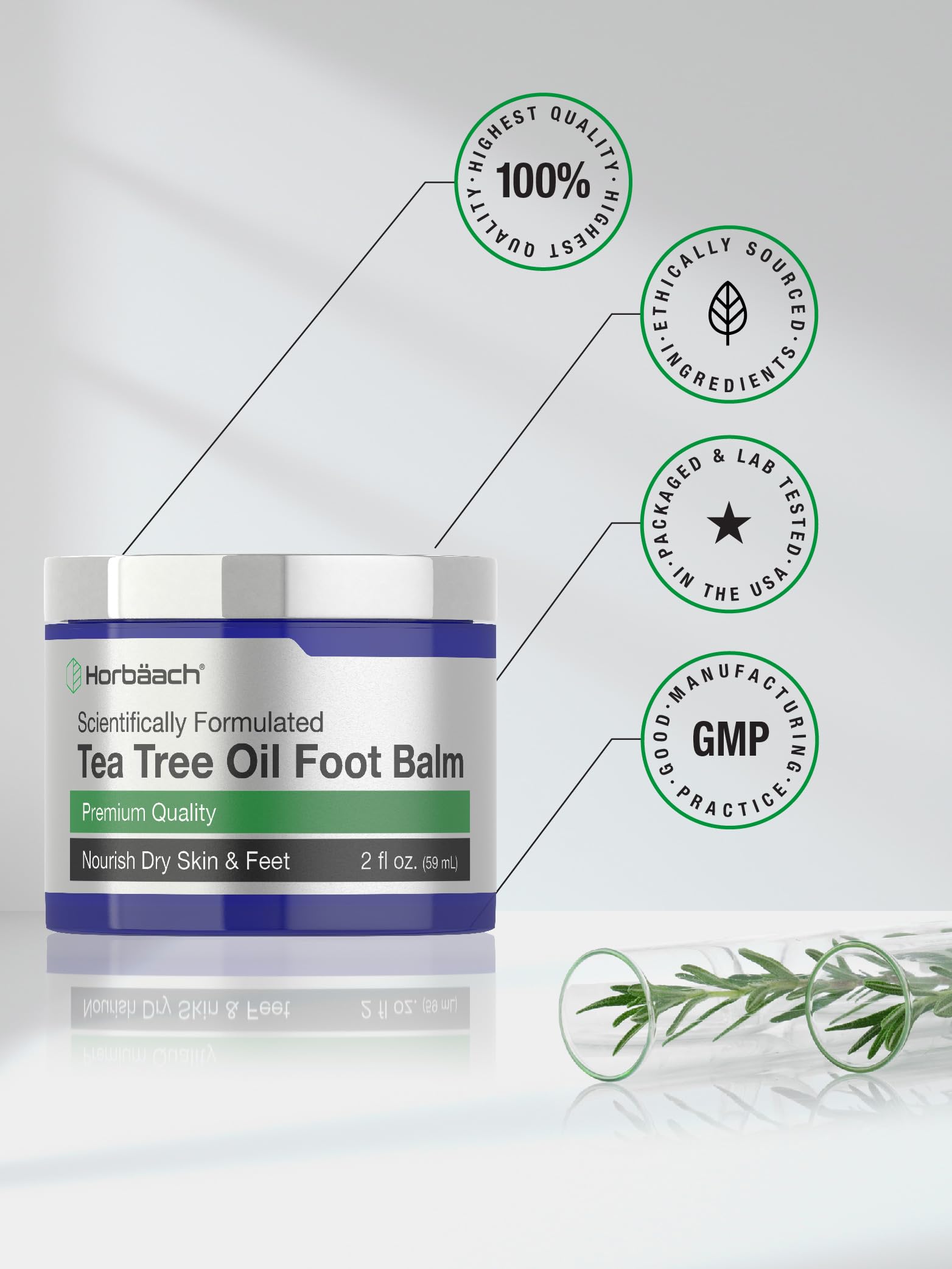 Tea Tree Oil Foot Balm | 2 oz | Moisturizes and Nourishes Dry Skin & Feet | Scientifically Horbäach