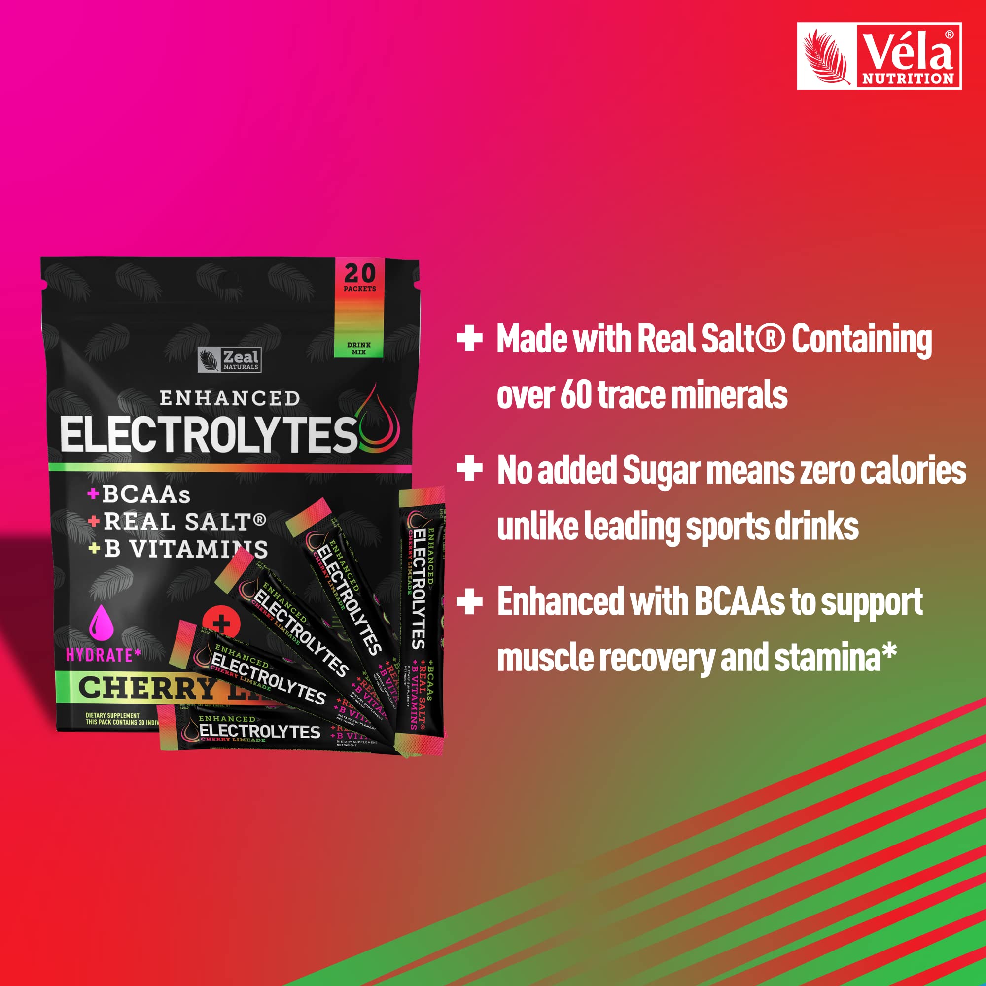 Enhanced Powder Stick Packs (Cherry Limeade- 20 Packets) Sugar Free + BCAA B Zeal Naturals