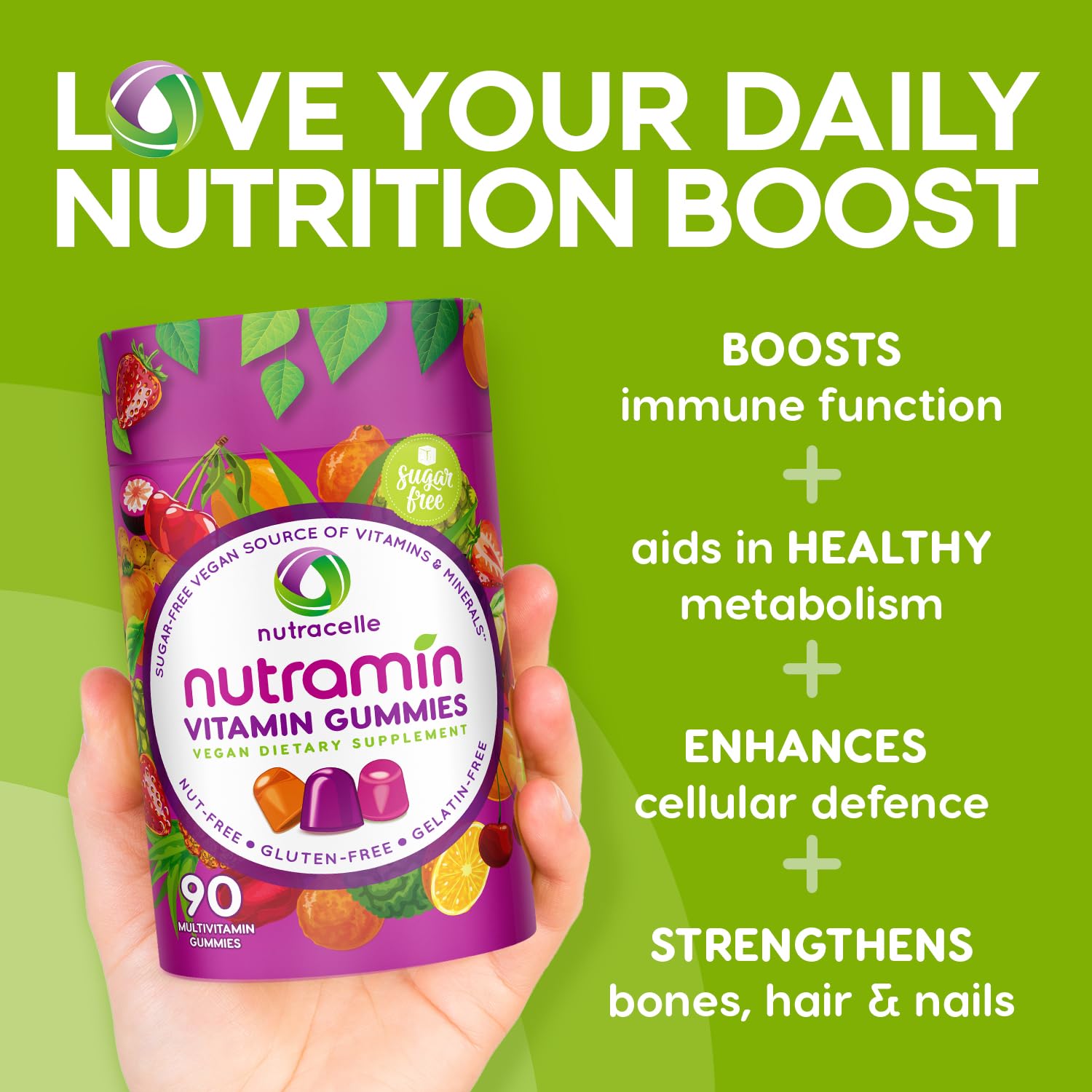 NUTRAMIN Daily Vegan Keto Multivitamin Gummies Vitamin C, D2, and Zinc for Immunity Nutracelle