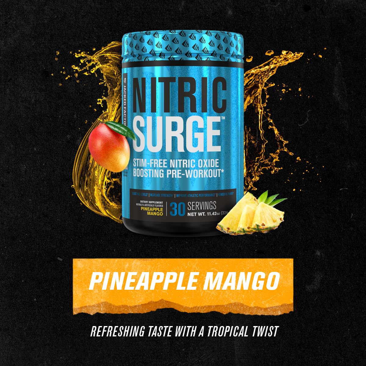 Nitric Surge Stim Free Pre Workout Powder - Caffeine Free Nitric Oxide Supplement Jacked Factory