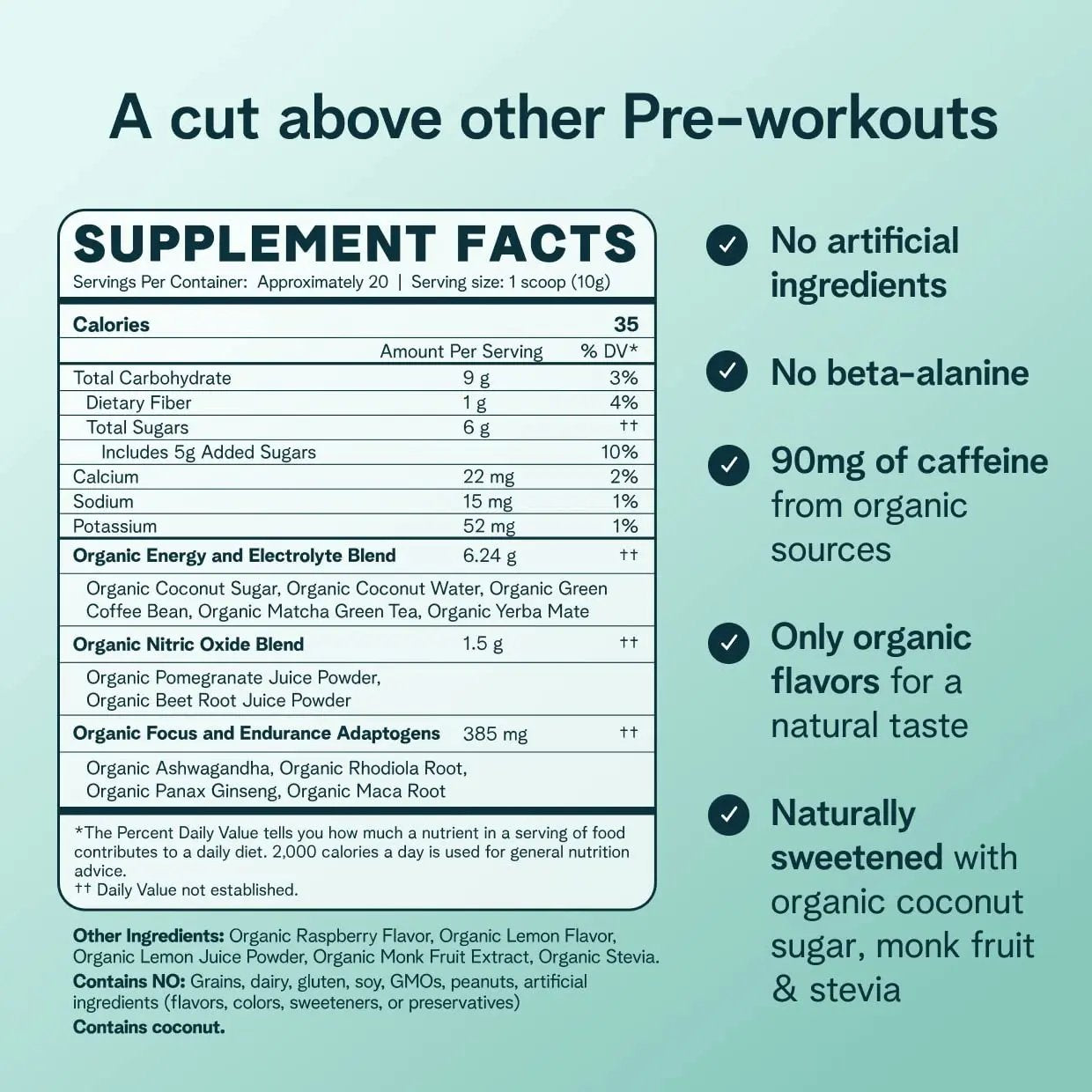 Ora Organic Natural Pre Workout Powder - Raspberry Lemonade Flavor- Provides Jitter Free Ora Organic