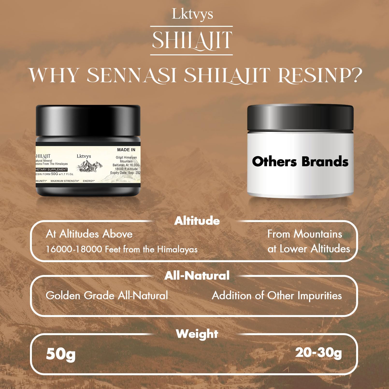 Shilajit Pure Himalayan Organic - Pure Original Shilajit, 50g(Large Volume), Enriched Lktvys