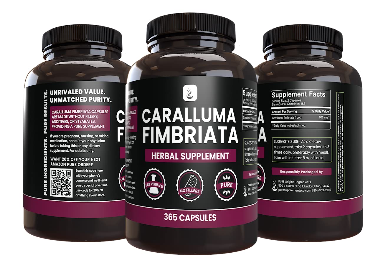 PURE ORIGINAL INGREDIENTS Caralluma Fimbriata (365 Capsules) No Magnesium Or Rice PURE ORIGINAL INGREDIENTS