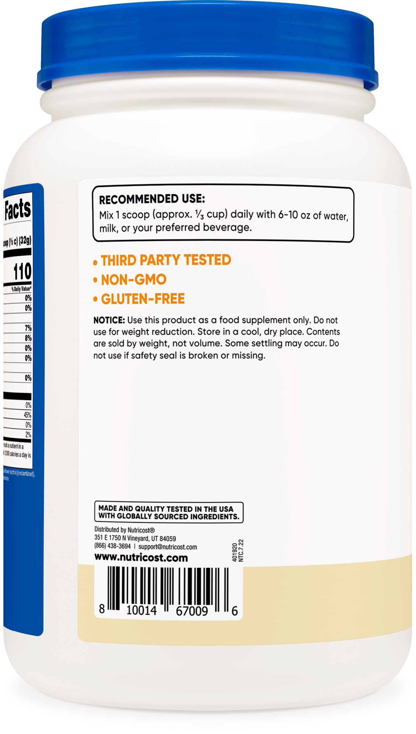 Nutricost Casein Protein Powder 2lb Vanilla - Micellar Casein, Gluten Free, Non-GMO Nutricost