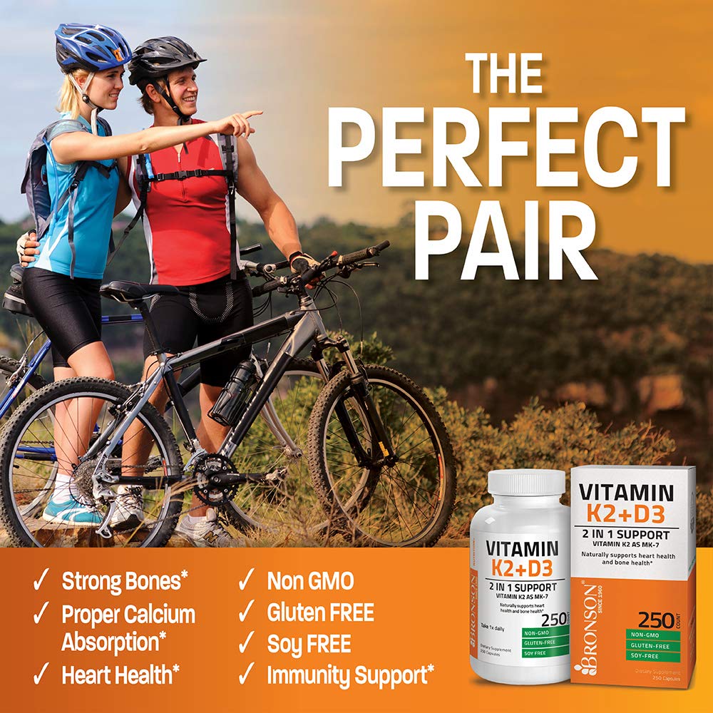 Bronson Vitamin K2 (MK7) with D3 Supplement Non-GMO Formula 5000 IU Vitamin Bronson