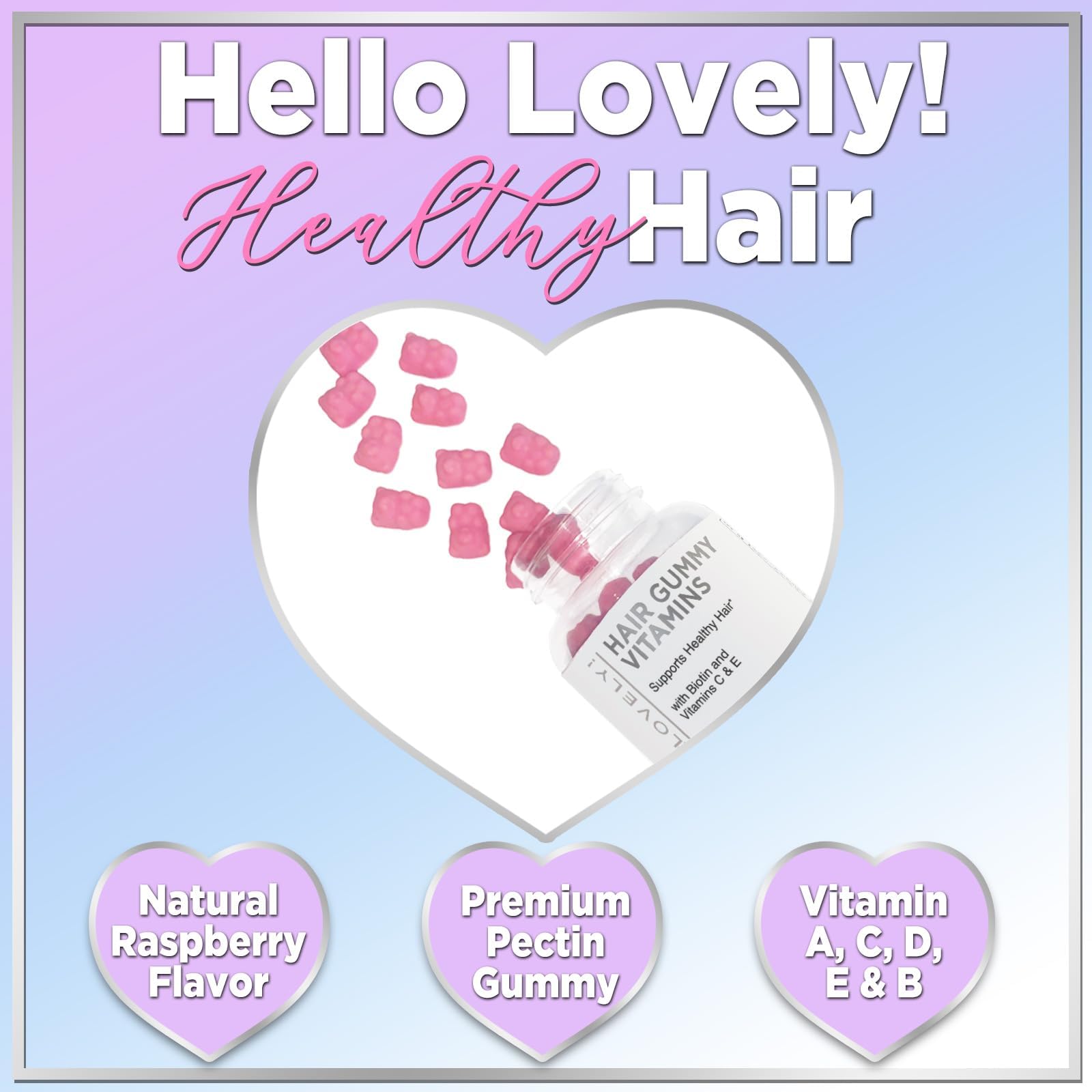 Hello Lovely! Hair Vitamins Gummies with Biotin 5000 mcg Vitamin E & C Support Hair Growt Hello Lovely!