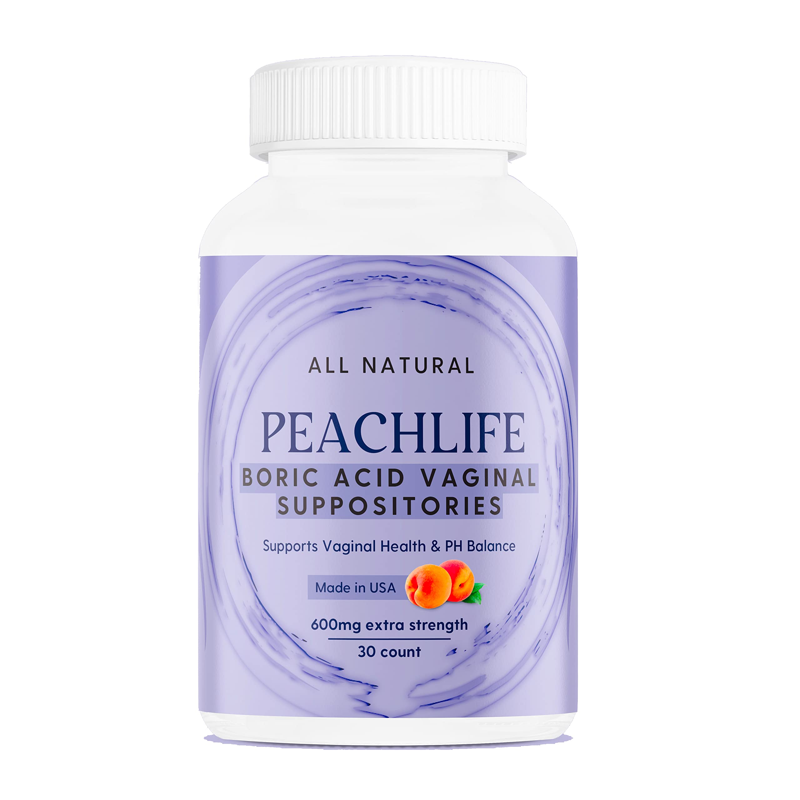 Peachlife Boric Acid Suppositories in Vegetable Capsules - USA Made - Vaginal pH