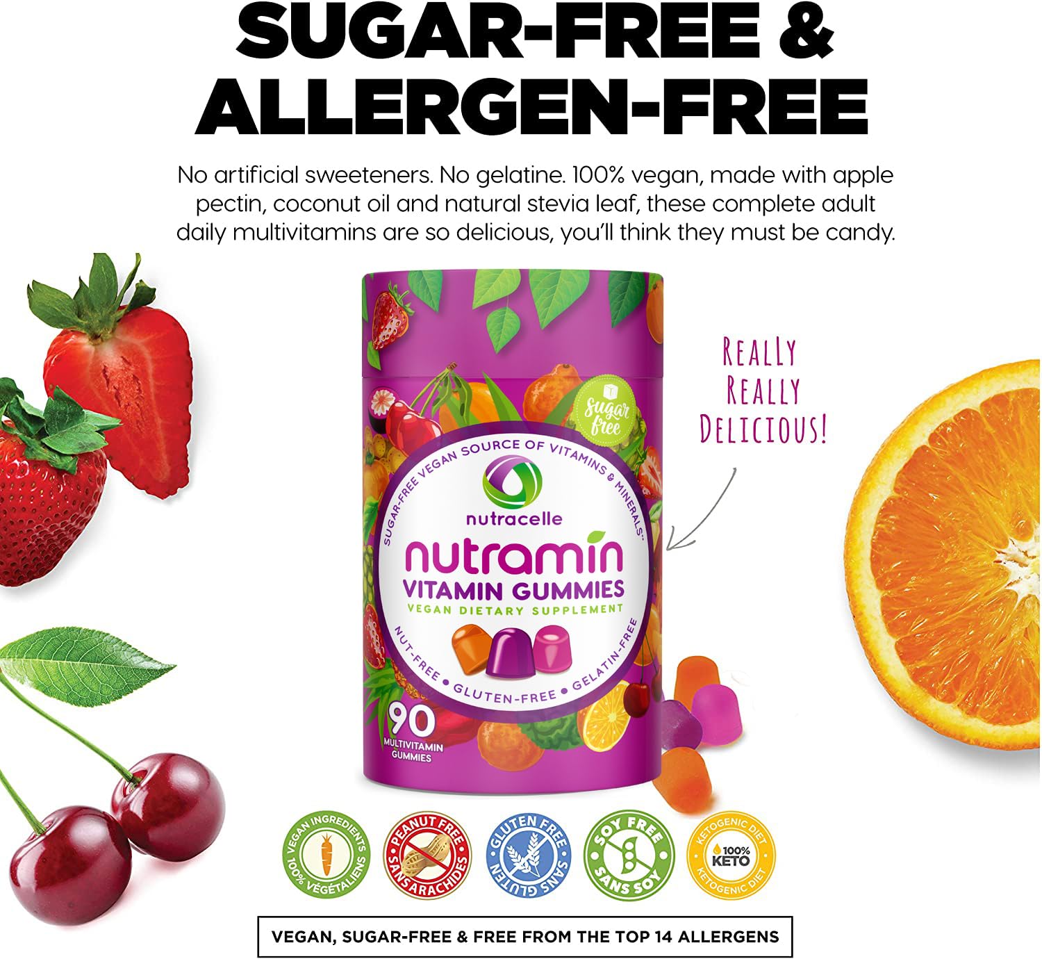 NUTRAMIN Daily Vegan Keto Multivitamin Gummies Vitamin C, D2, and Zinc for Immunity Nutracelle