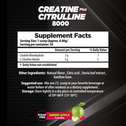 Essential Alternatives Pro Series Force Creatine + Citruline 8000. Strenght & Stamina, Endurance, Lean Mass, Pump. Apple Flavor 400g