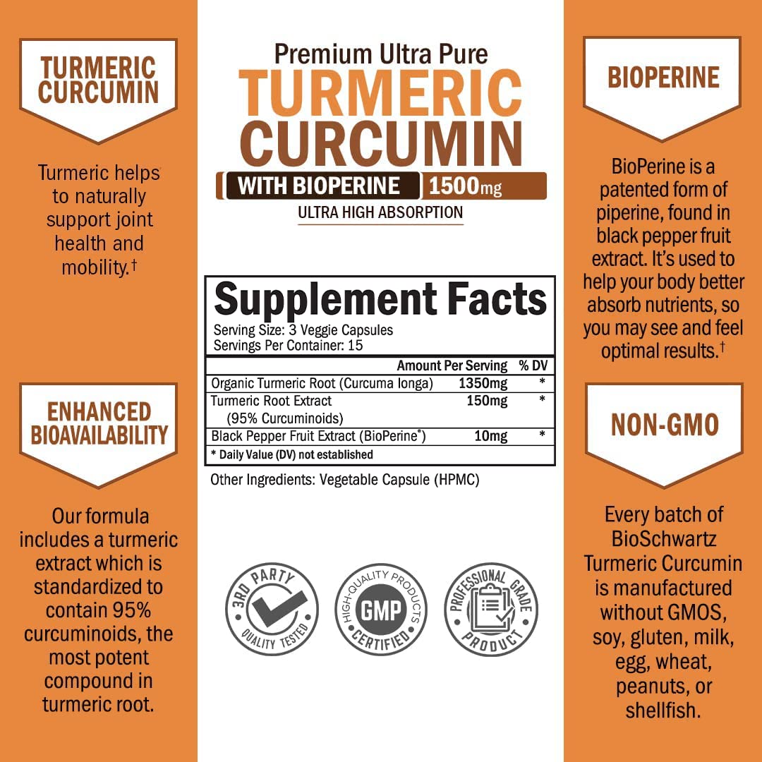 Turmeric Curcumin with Black Pepper Extract 1500mg - High Absorption
