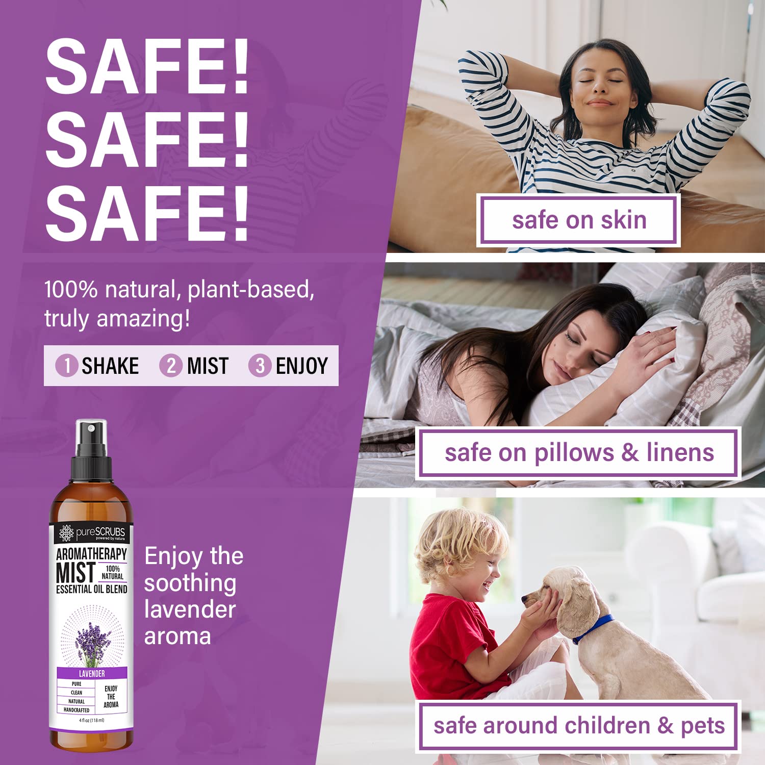 Shake, Mist & Enjoy - pureSCRUBS Premium Lavender Aromatherapy Spray Mist for Room, Body, Linens pureSCRUBS