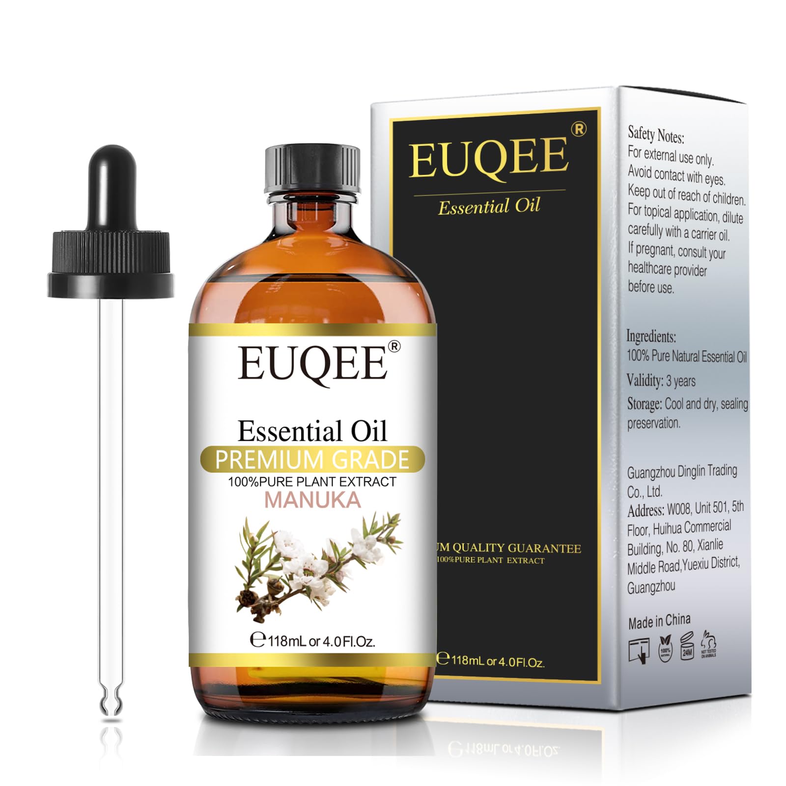 EUQEE Manuka Essential Oil 118ml Large Capacity Pure Manuka Oil with Glass Dropper for Skin
