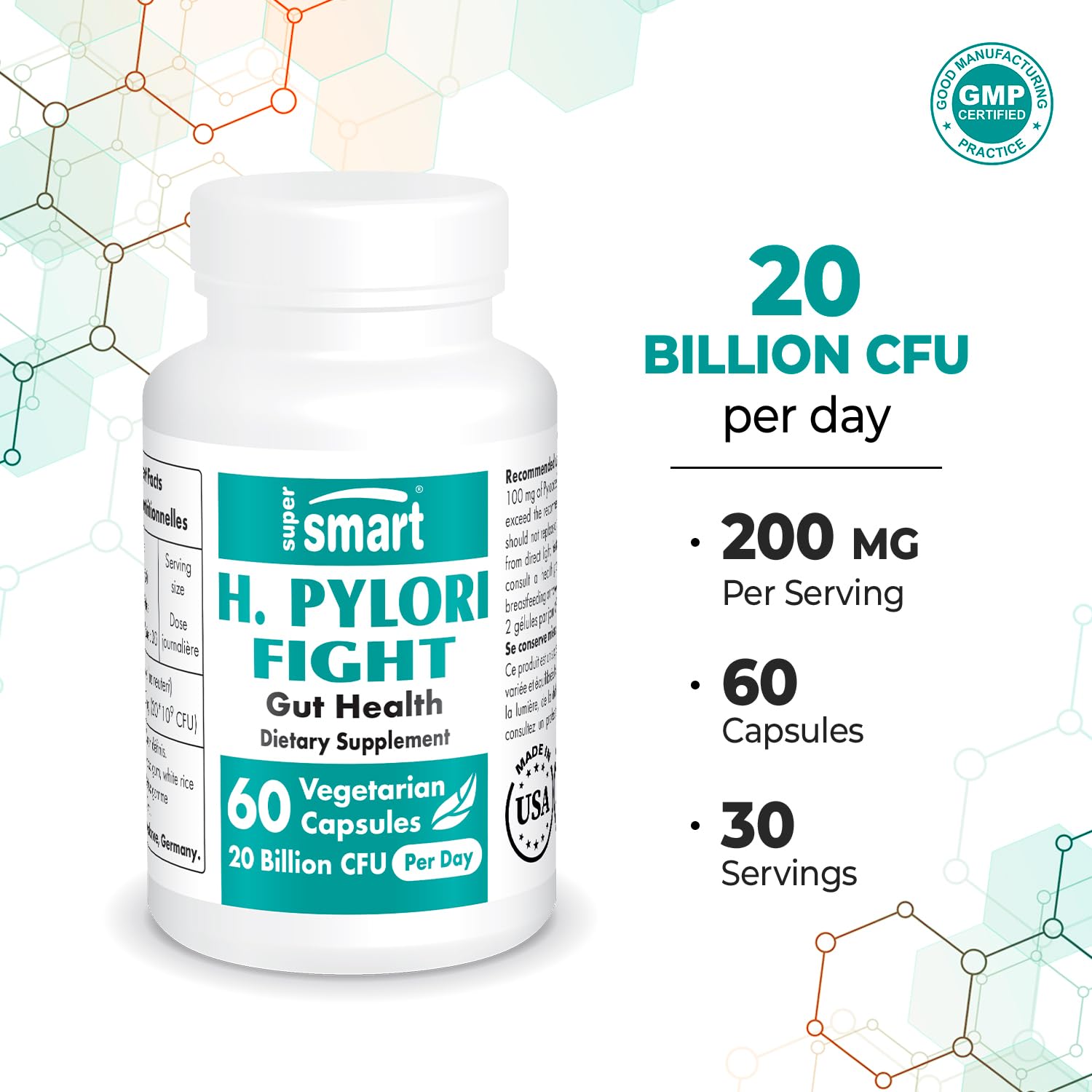 Supersmart - H. Pylori Fight Natural Treatment 20 Billion CFU per Day (Probiotic Lactobac Supersmart