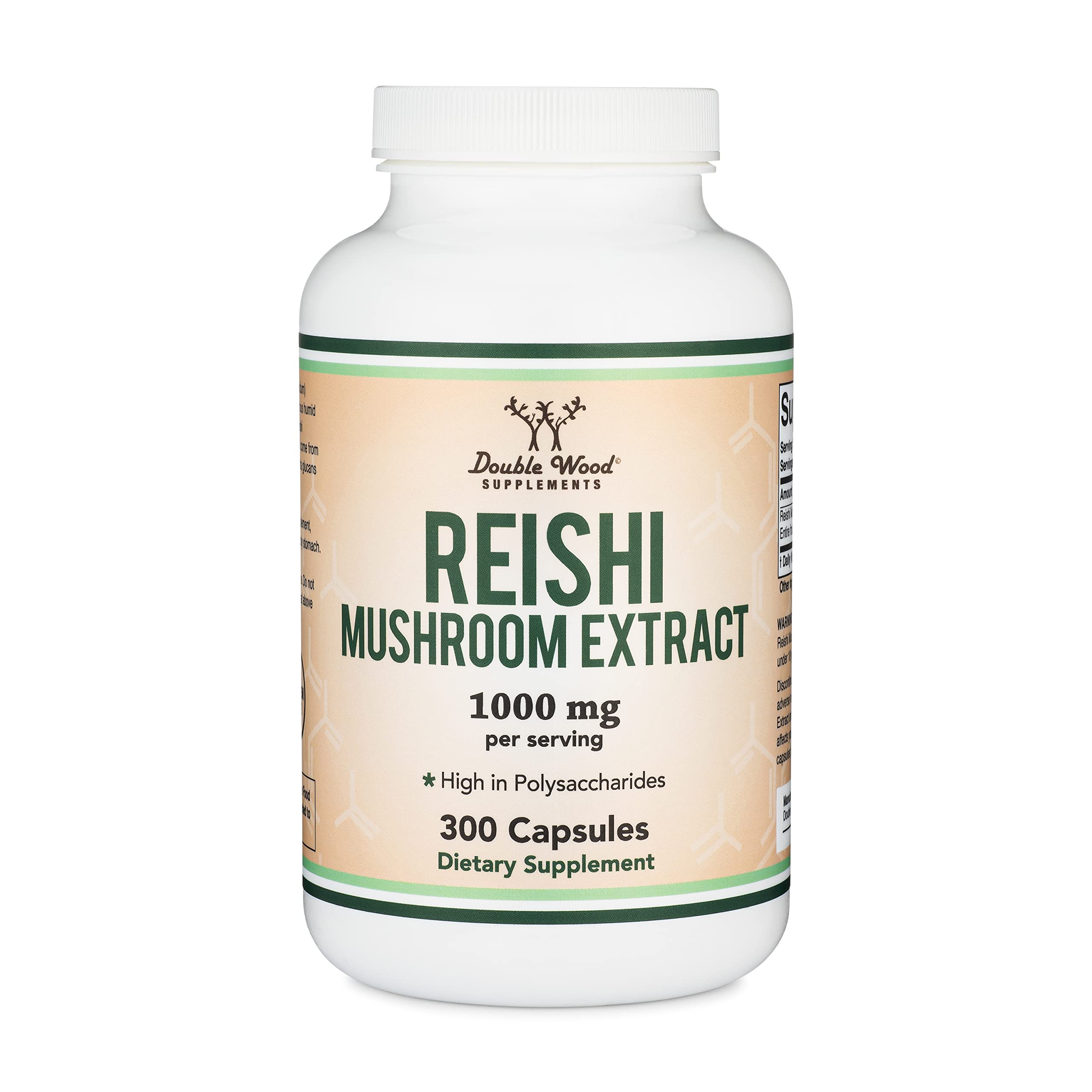 Reishi Mushroom Capsules (4:1 Ganoderma Extract, 1,000mg Red Reishi Powder Servings) Double Wood Supplements
