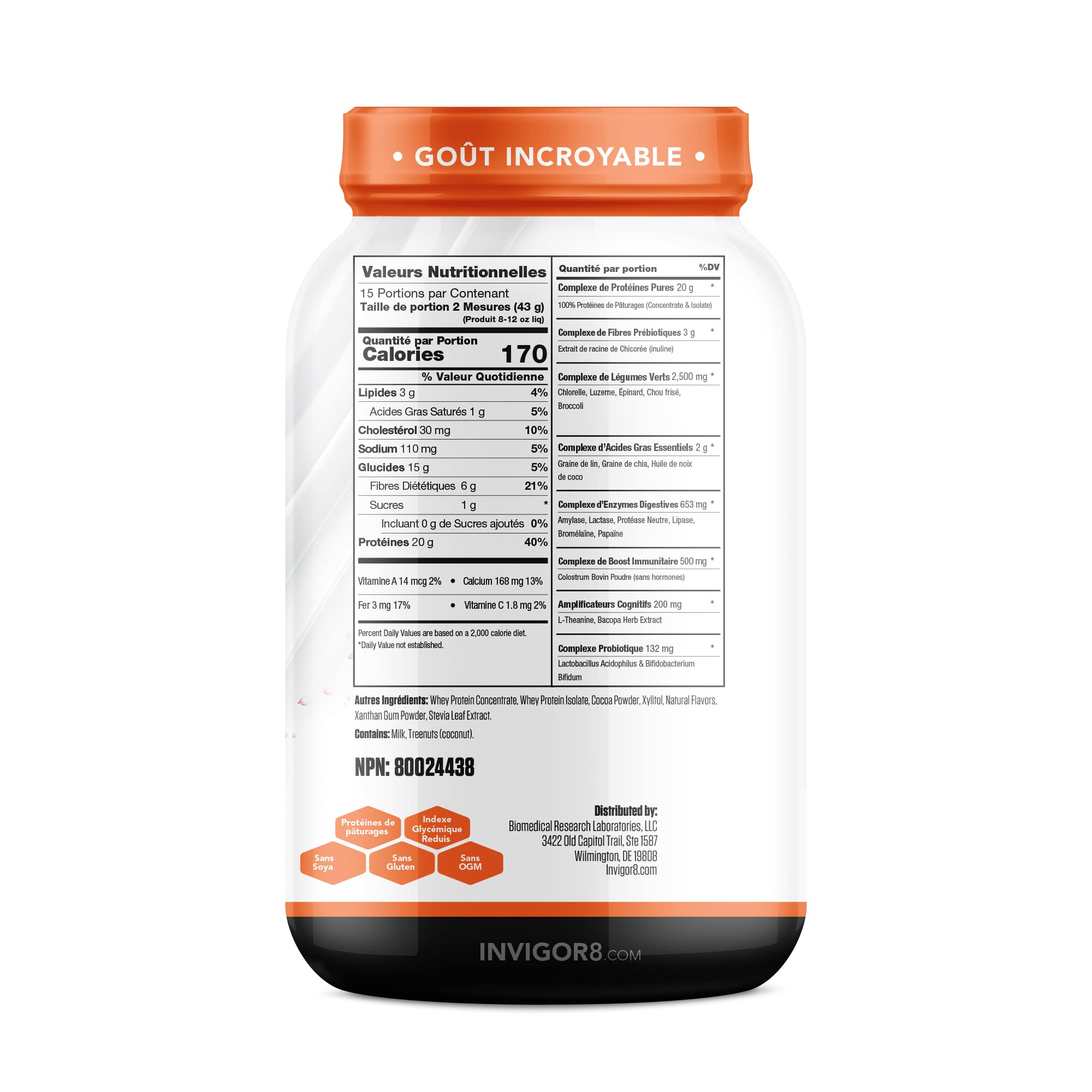 INVIGOR8 Superfood Grass Fed Whey Protein Isolate Shake Chocolate Brownie Gluten INVIGOR8