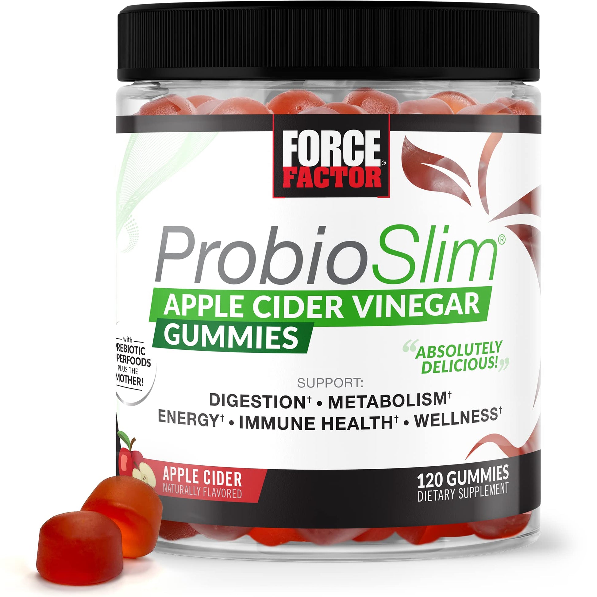 Force Factor ProbioSlim Apple Cider Vinegar Gummies with Organic, LactoSpore Probiotics Force Factor