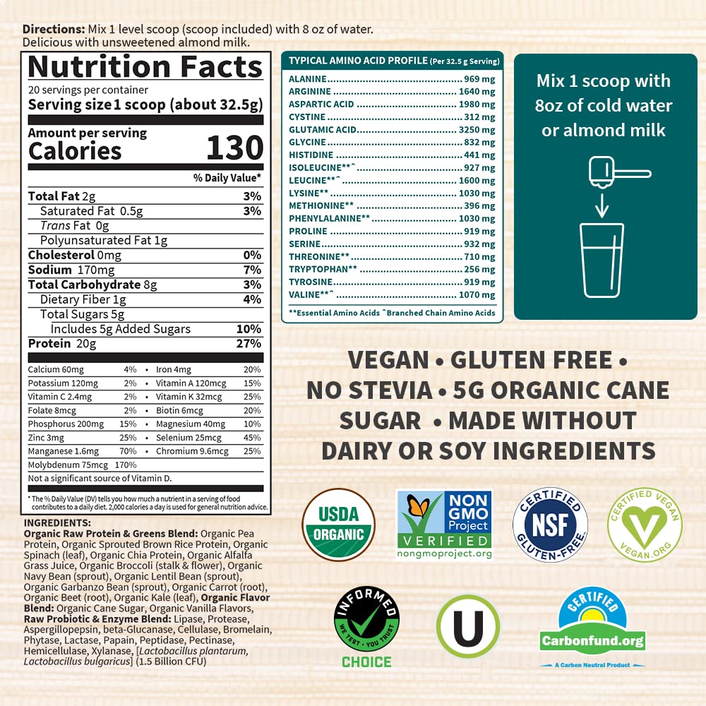 Garden of Life Raw Organic Protein & Greens Lightly Sweet, Vegan Protein Powder Garden of Life