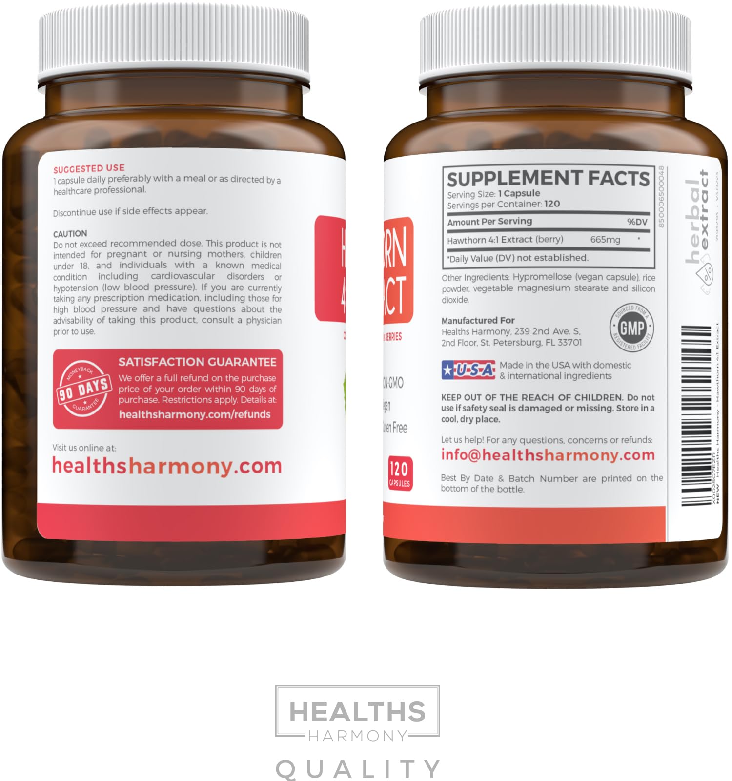 Hawthorn Berry Capsules - 4 Month Supply Digestion & Heart Health Supplement Healths Harmony