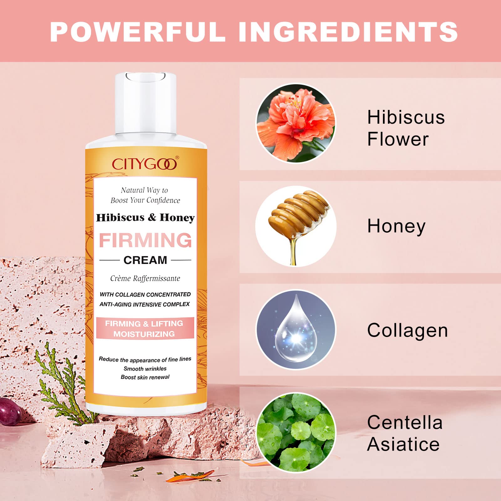 Hibiscus and Honey Firming Cream, Skin Tightening Lotion, Reduces the Look of Neck Lines CITYGOO