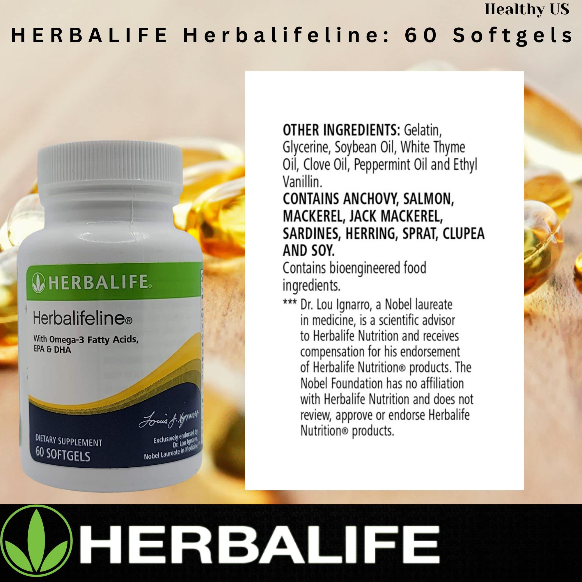 Herbalife Herbalifeline: 60 Softgels with Vitamin E, Marine Lipid Complex, Omega-3 Fatty Herbalife