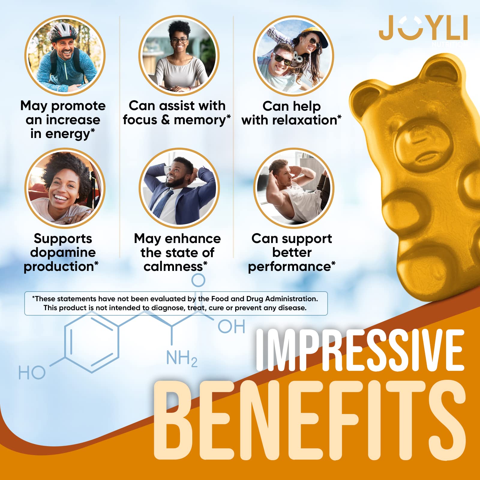 Joyli L Tyrosine Gummies 1000MG - L-Tyrosine Supplement for Kids & Adults JOYLI Nutrition