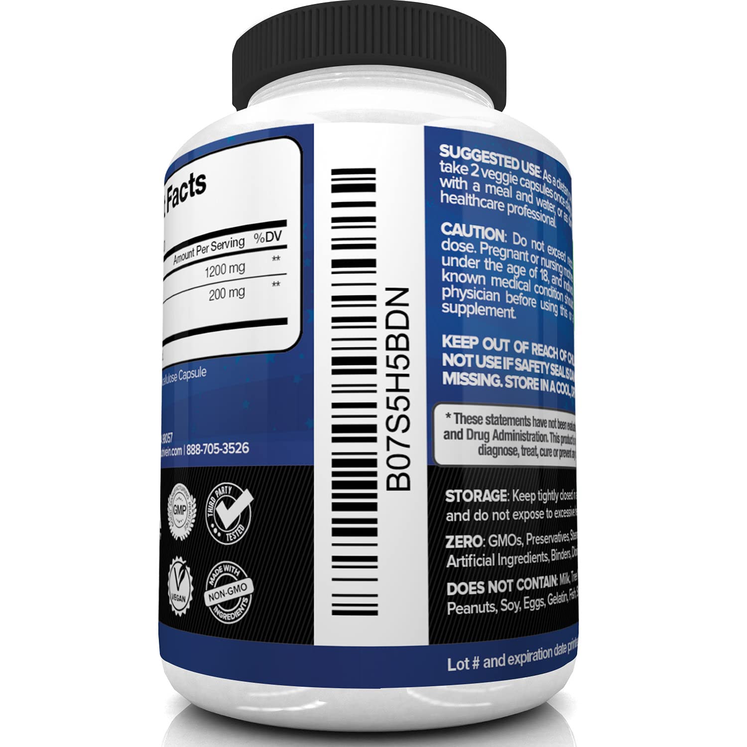 Nutrivein Premium Berberine HCL 1200mg Plus Organic Ceylon Cinnamon - 120 Capsules Nutrivein