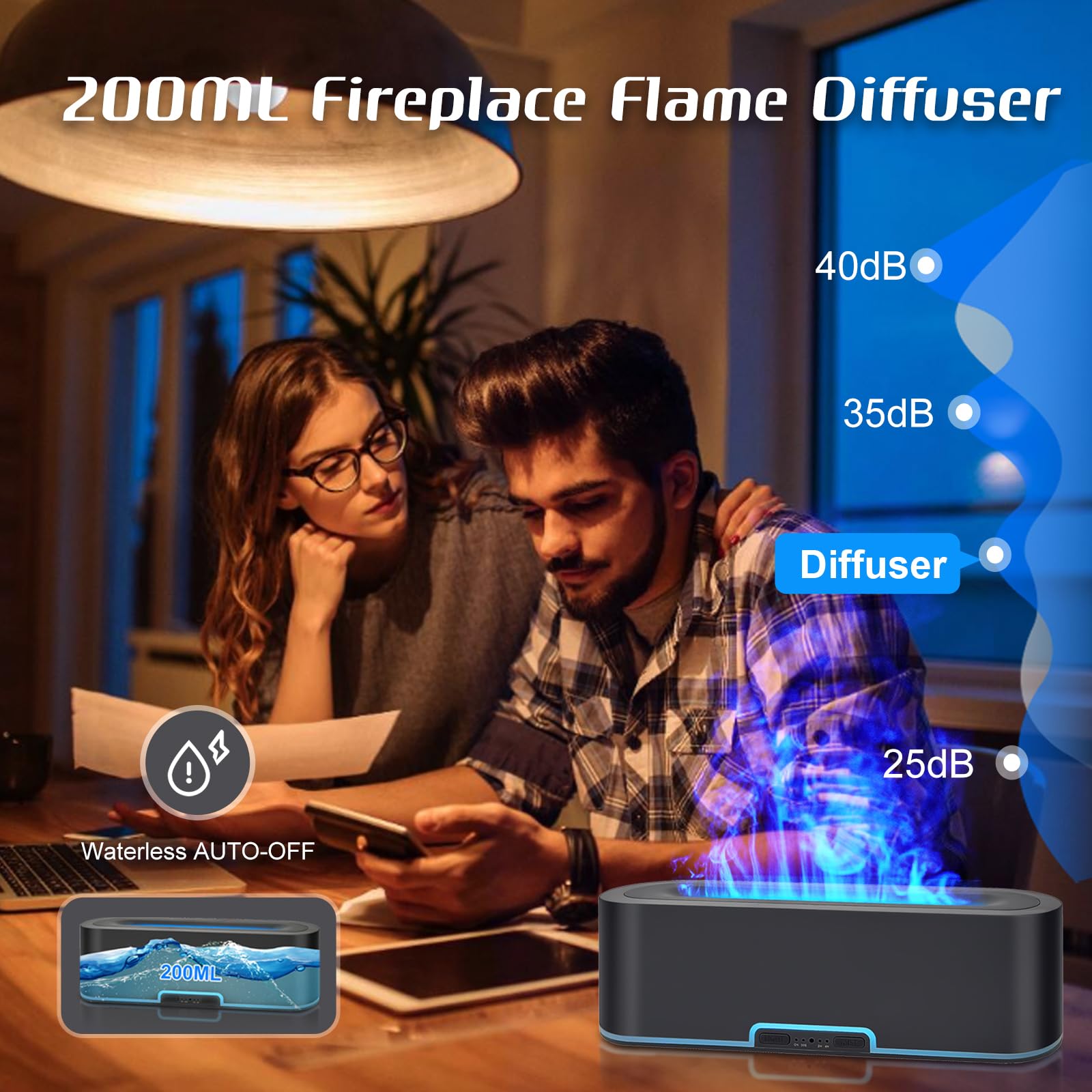 Jpord Flame Fire Essential Oil Diffuser,200ml Aromatherapy Diffuser,Fire Cool Mist Scent Diffuser Jpord