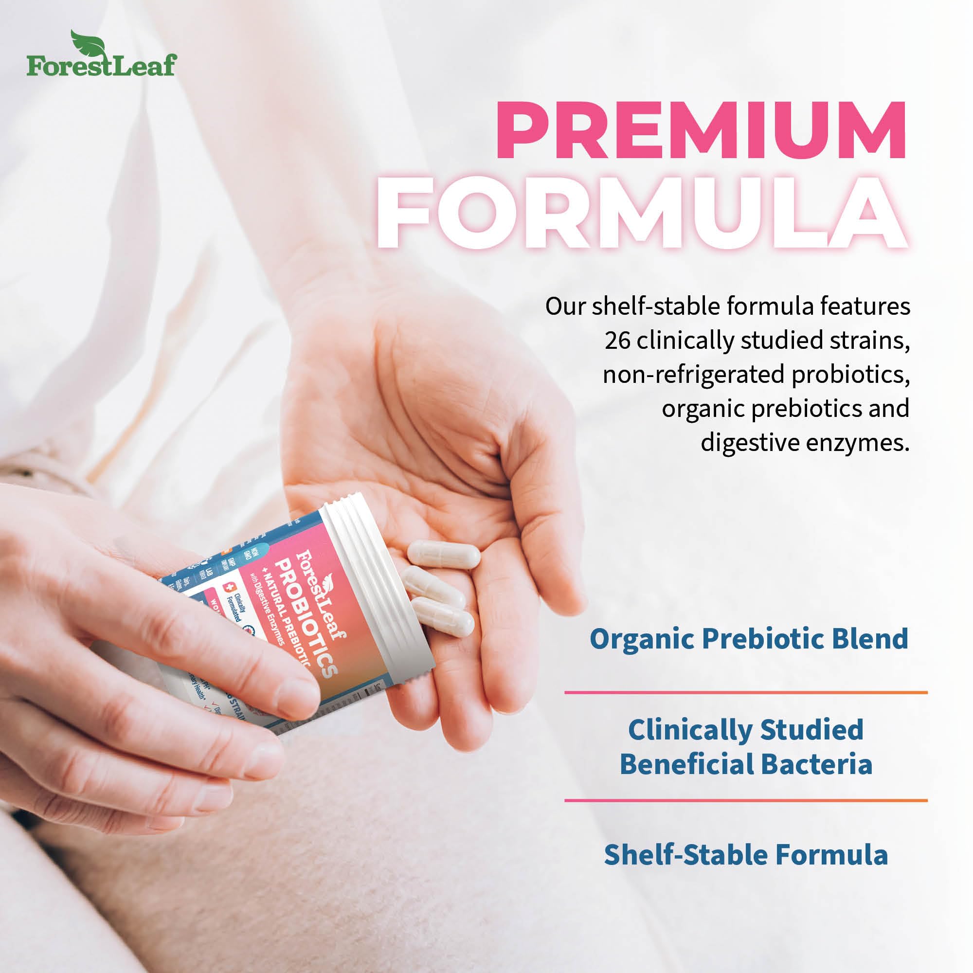 ForestLeaf Womens Probiotic 50 Billion CFU with Organic Prebiotics, Digestive Enzymes ForestLeaf