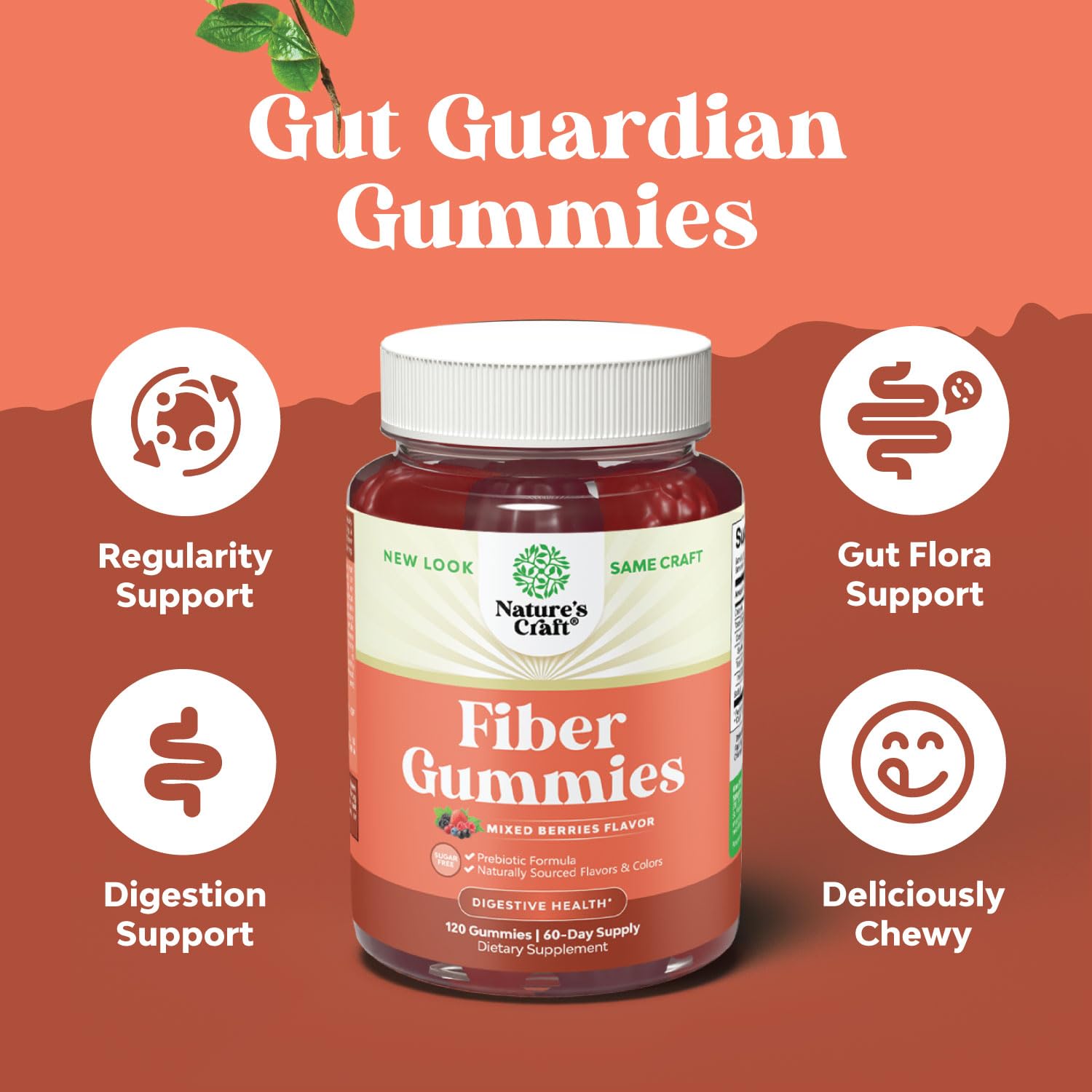 Sugar Free Fiber Gummies for Adults - High Fiber Supplement Gummies Vitamins for Adults Natures Craft