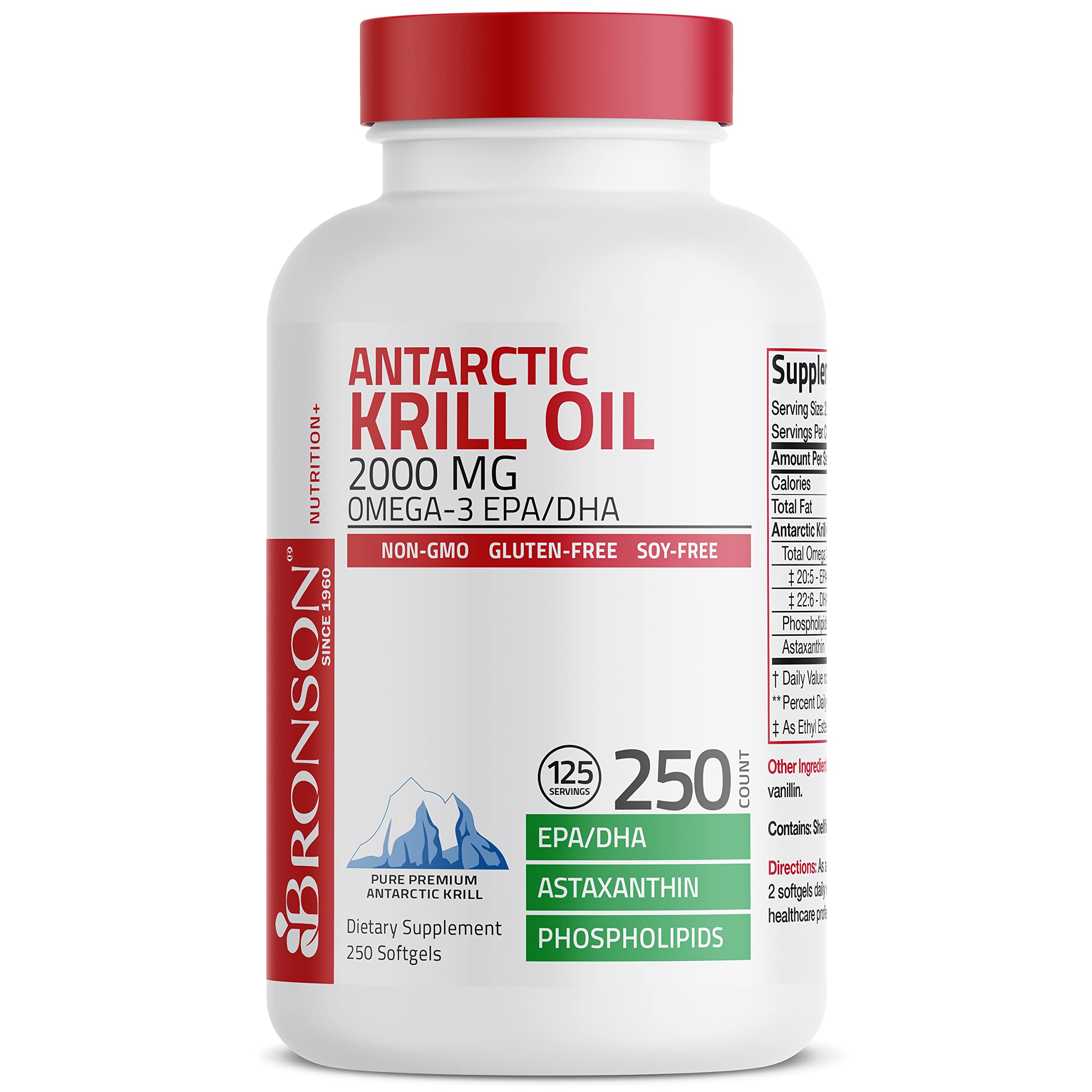 Bronson Antarctic Krill Oil 2000 mg with Omega-3s EPA, DHA, Astaxanthin and Phospholipi Bronson