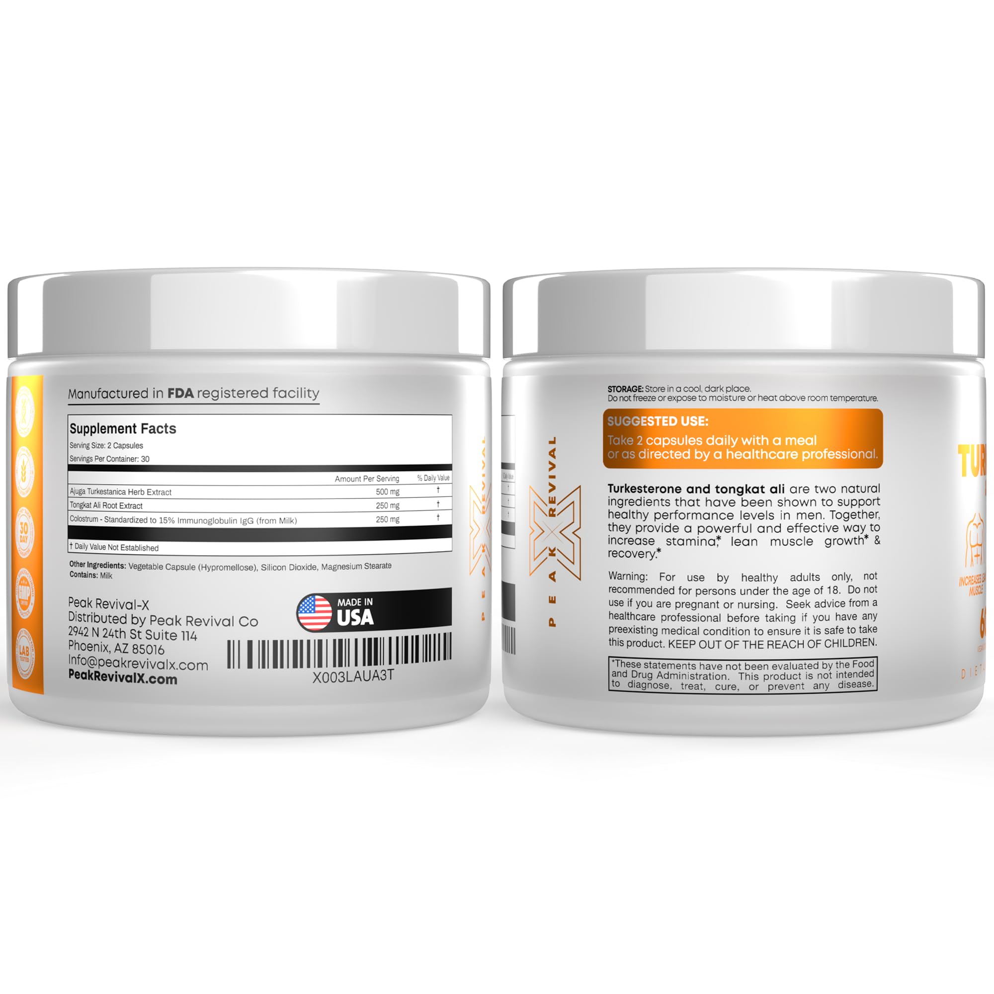 Peak Revival-X Turkesterone & Tongkat Ali 1000mg Supplement - 500mg