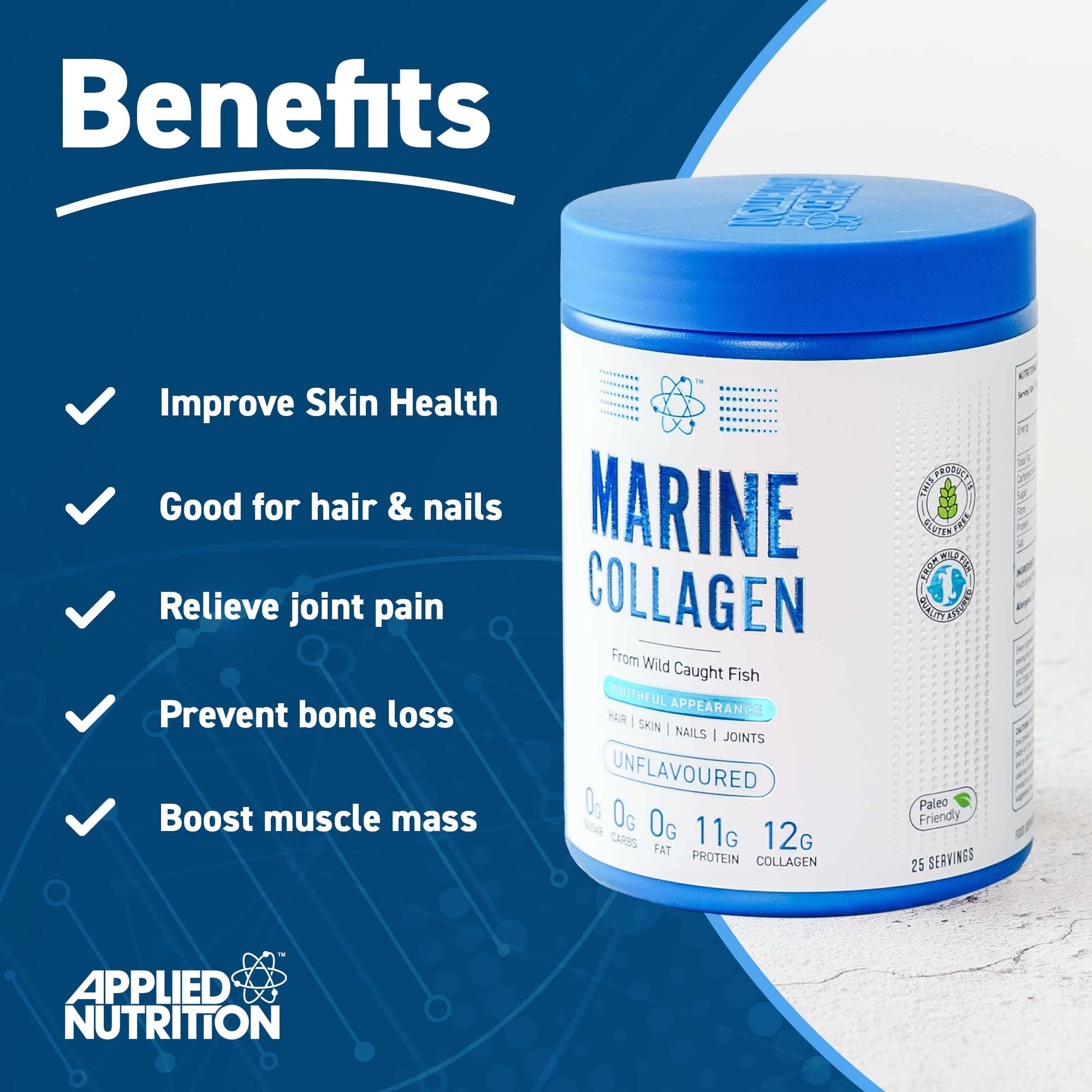 Applied Nutrition Marine Collagen Powder - Hydrolysed Collagen Protein, Healthy Skin, Hair, Nails Applied Nutrition