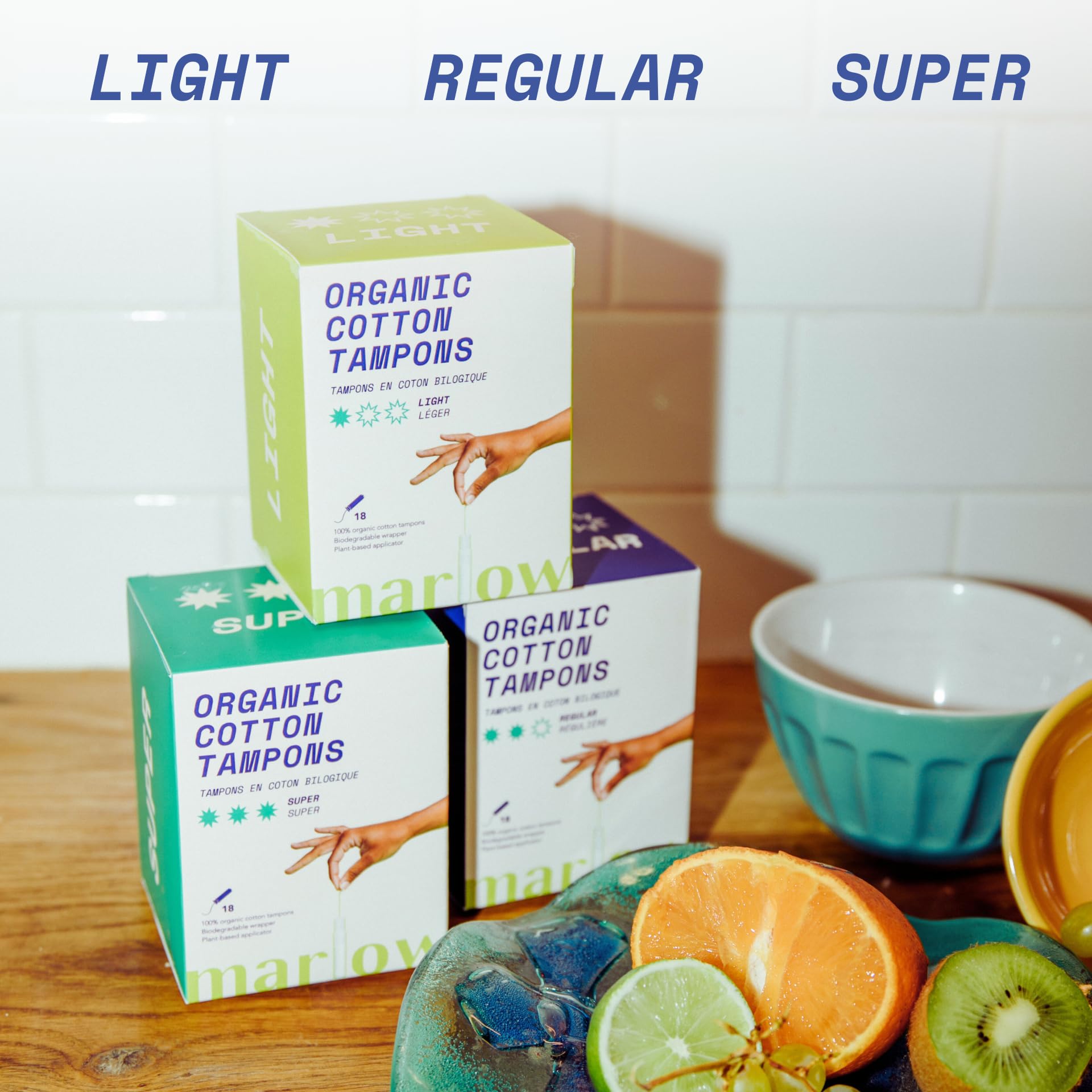 Award Winning 100% Organic Cotton Easy Glide Tampons with Compact Plant Based Applicator MARLOW