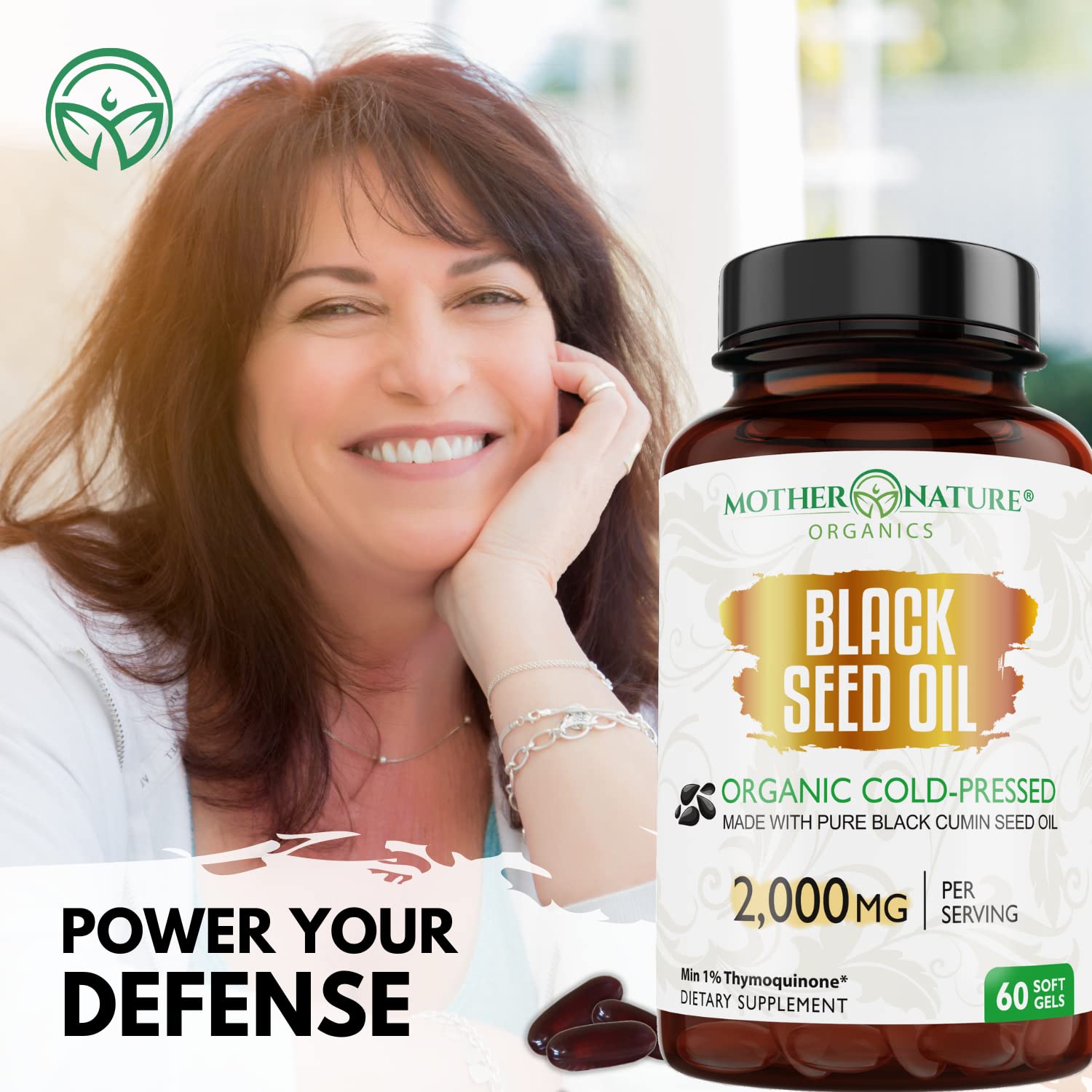 Organic Black Seed Oil 2000mg - 60 Softgel Capsules (Non-GMO) Premium Cold-Pressed Mother Nature Organics Superfoods for Organic Living