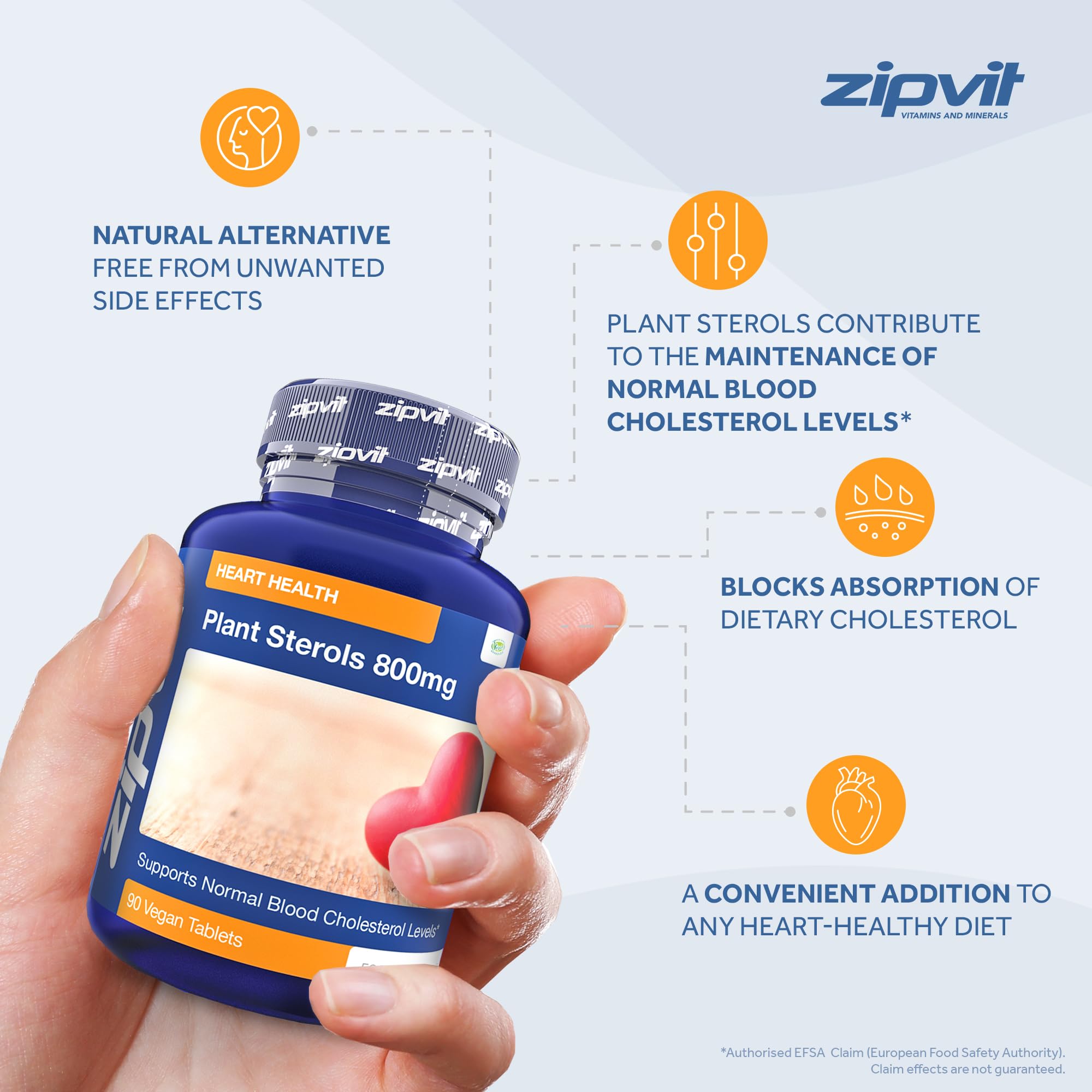Plant Sterols High Strength 800mg, 90 Vegan Tablets, Supports and Helps Lower Zipvit