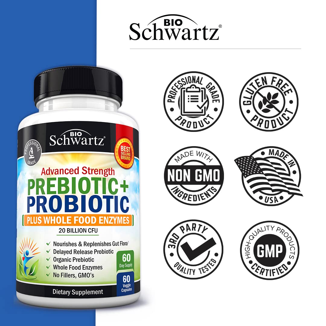 Prebiotics and Probiotic with Whole Food Enzymes for Adults Women & Men BioSchwartz