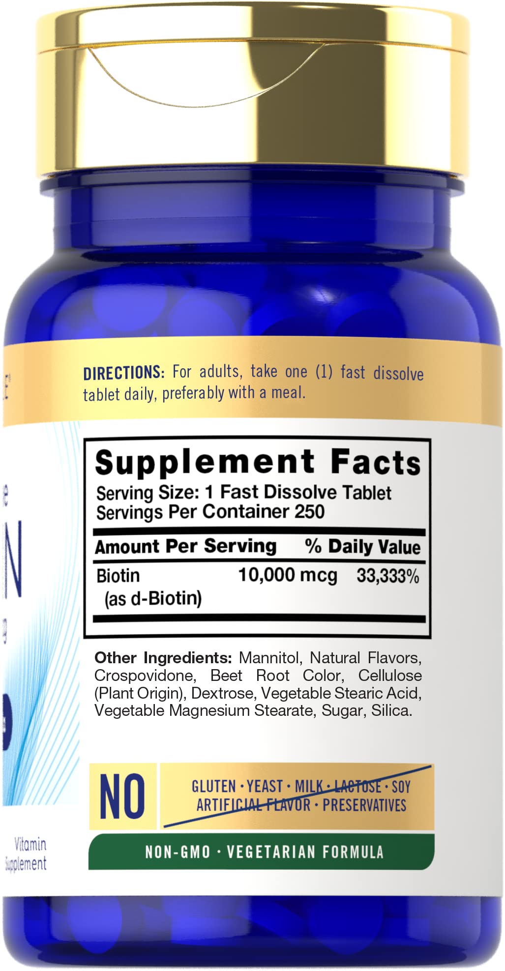 Carlyle Biotin 10000mcg | 250 Fast Dissolve Tablets | Max Strength | Vegetarian, Non-GMO Carlyle