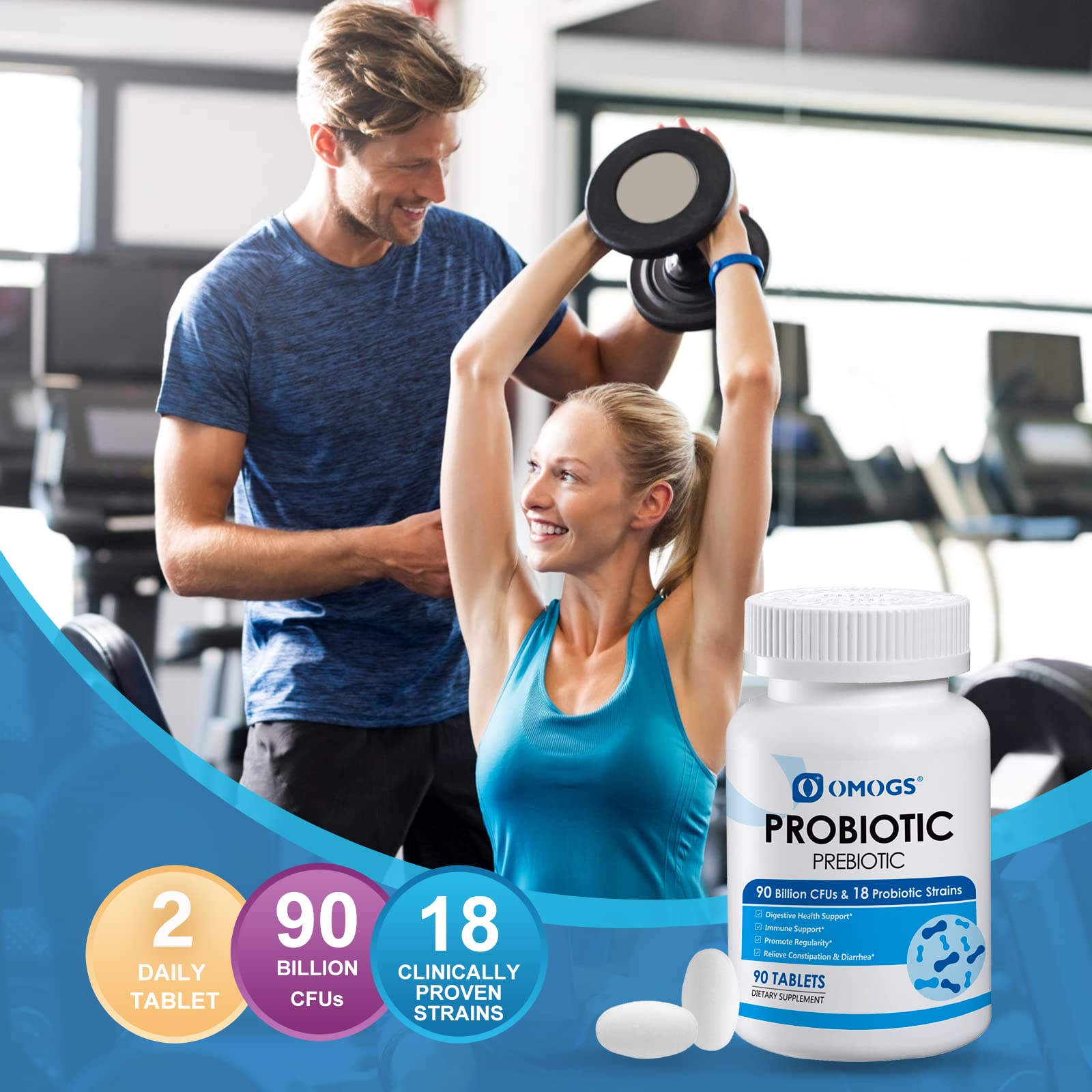 OMOGS Probiotics 90 Billion CFUs 18 Strains,with 3 Organic Prebiotic, Probiotics Supplement OMOGS