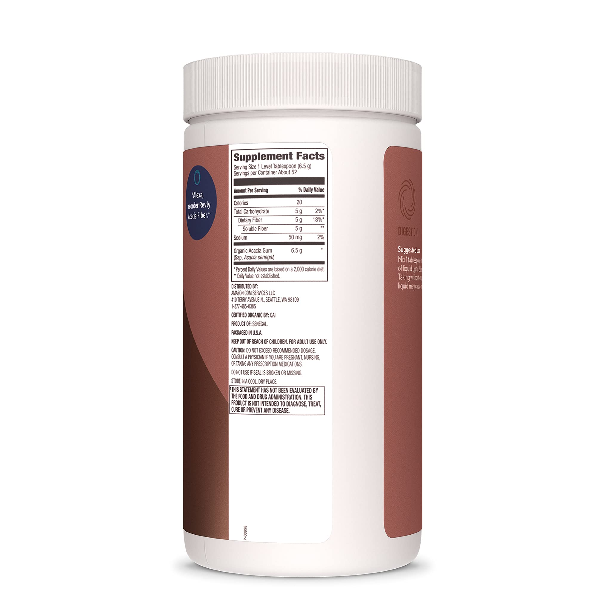 Amazon Brand - Revly Organic Acacia Fiber Powder, Supports Digestive Health Revly