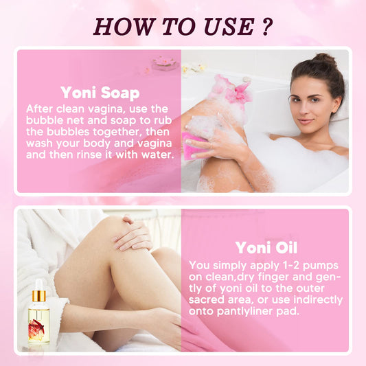 Feminine Wash & Yoni Oil & Yoni Soap Set for Women, Yoni Wash for Vaginal Ph Balance Remove Odor