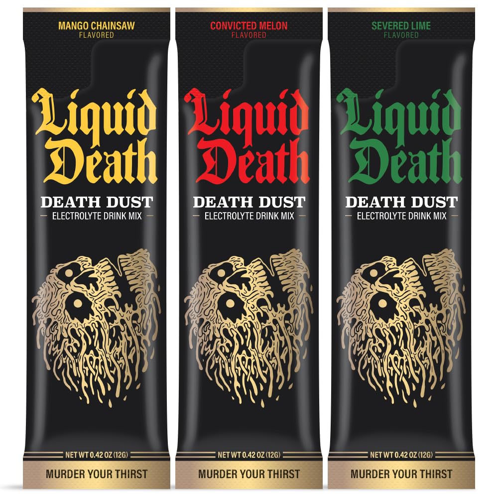 Liquid Death Electrolyte Death Dust - Hydration Powder Packets - 3 Flavors - 12-Stick Liquid Death