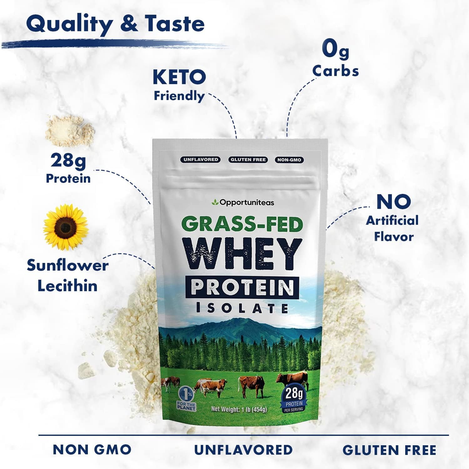 Opportuniteas Grass Fed Whey Protein Isolate Powder - Unflavored Whey Protein Isolate Opportuniteas