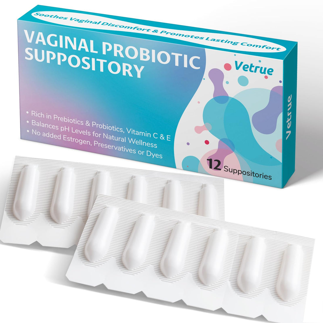 vetrue Vaginal Probiotic Suppository, Feminine Health for Comfort, pH Balance, Odor Control