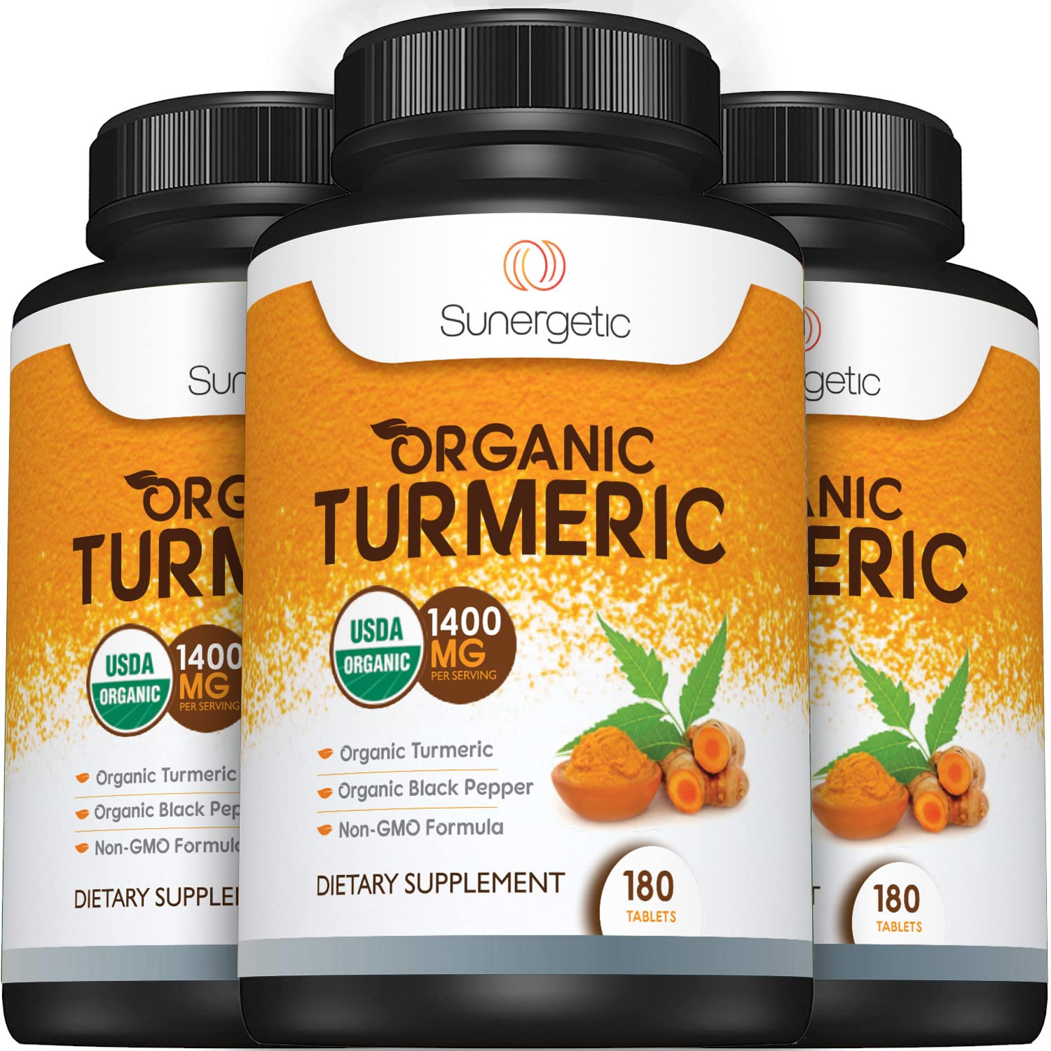 Sunergetic USDA Certified Organic Turmeric Supplement – Includes Organic Turmeric Sunergetic