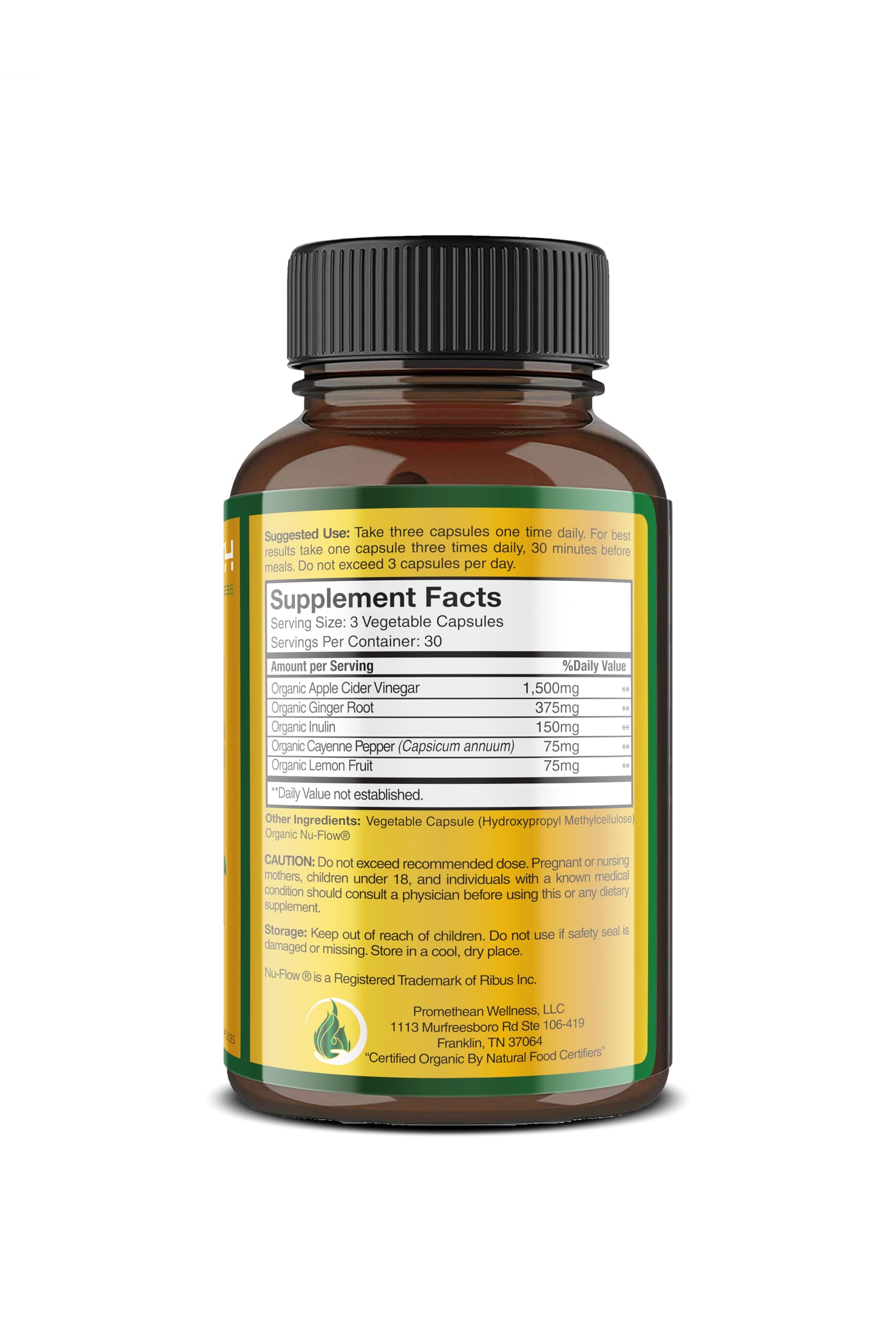 Certified Organic Apple Cider Vinegar Capsules Pro with Mother Acv Pills Detox Promethean Wellness