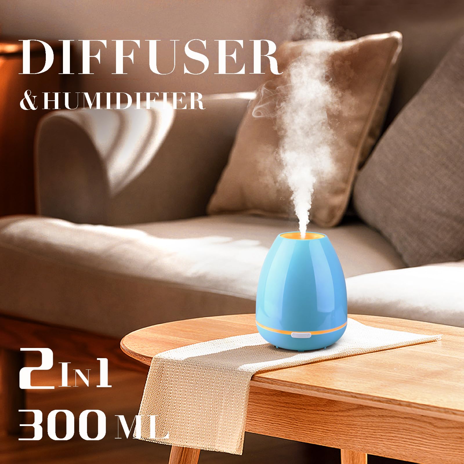 Essential Oil Diffuser for Bedroom Small Humidifier for Home Cool Mist Scent Diffuser 300ml 20 Hours Fashome