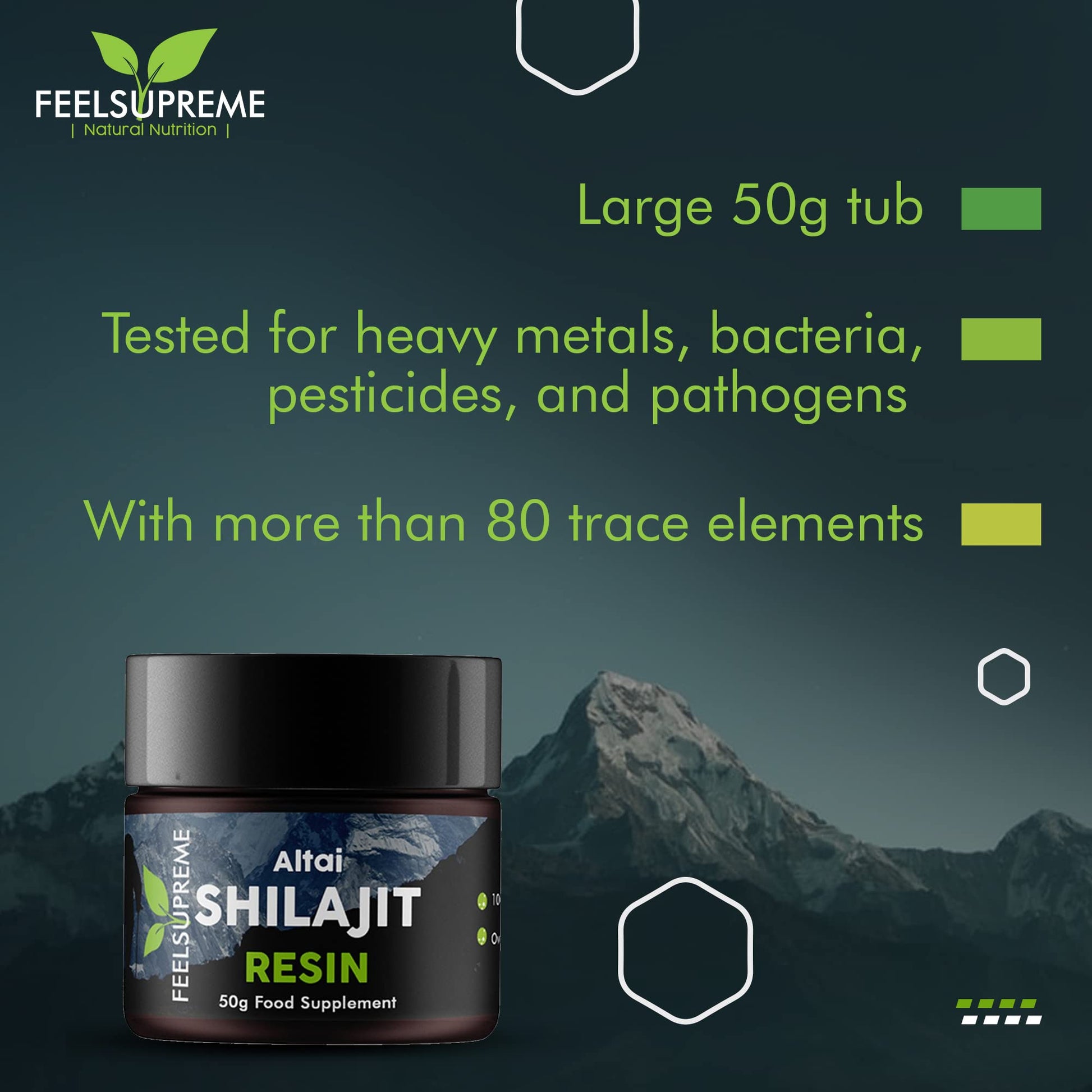 Natural Black Altai Shilajit Resin Large (50g) Pot | 100% Pure Additive Free | 80 Trace Feel Supreme