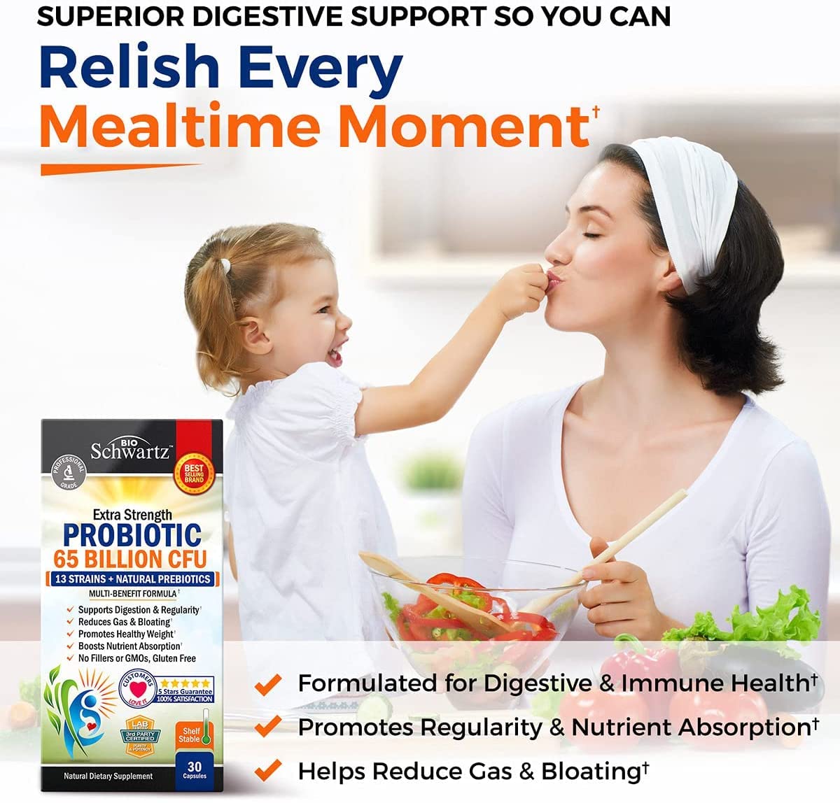 Probiotic 65 Billion - Probiotics with Prebiotic for Women & Men - Lactobacillus BioSchwartz